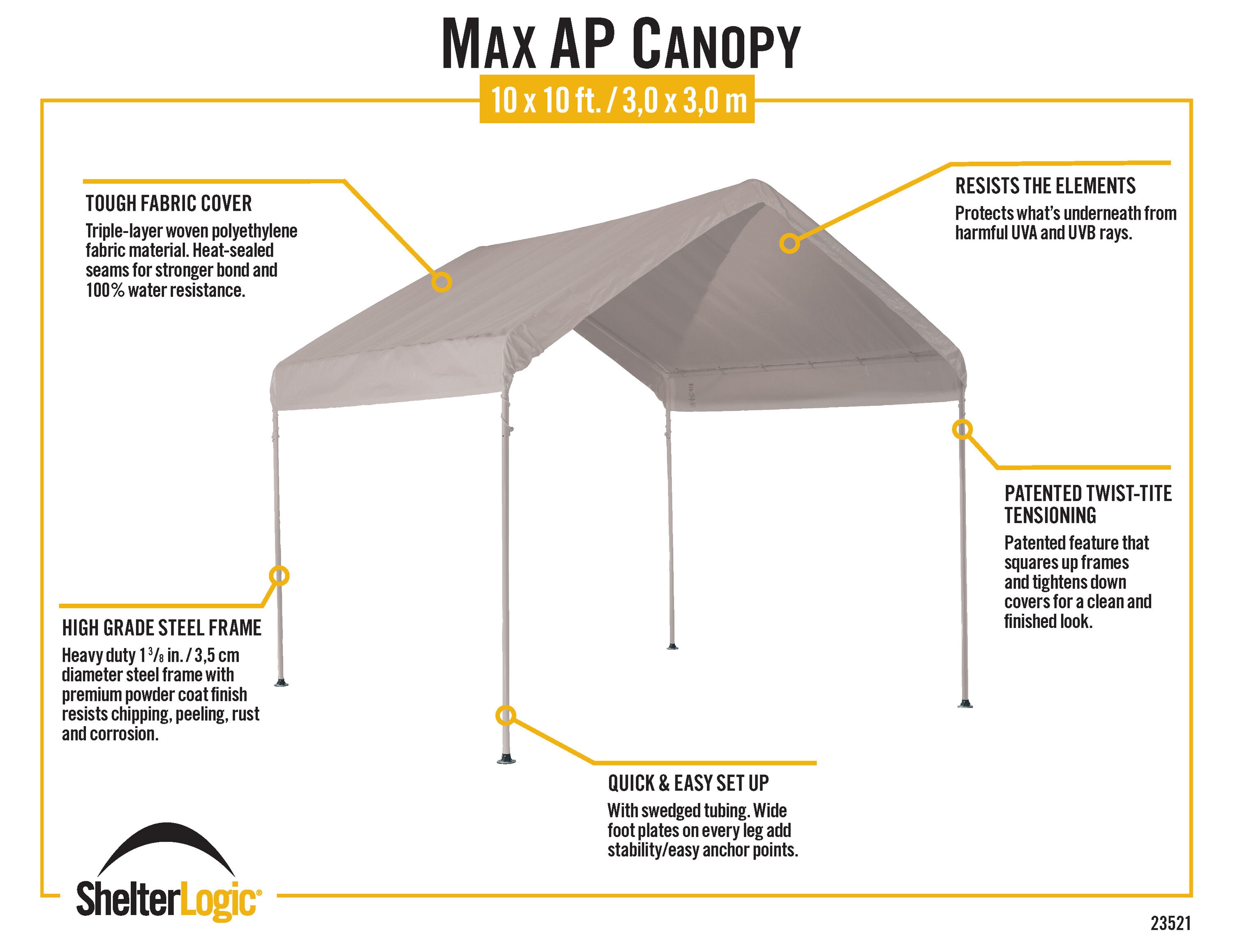 10 Ft. White Steel Pop-Up Canopy with Waterproof Cover
