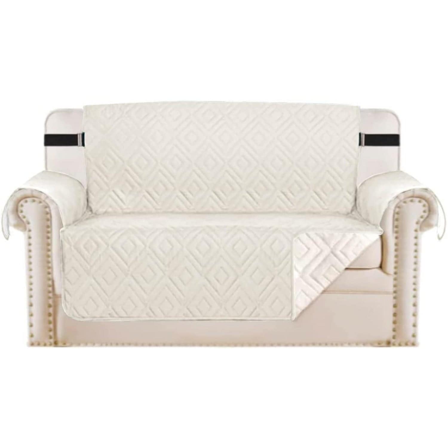 H.Versailtex  Reversible Water Resistant Anti Slip Sofa Cover with 2 Elastic Straps Ivory/Ivory Oversized Loveseat (54) 75 x 98 in