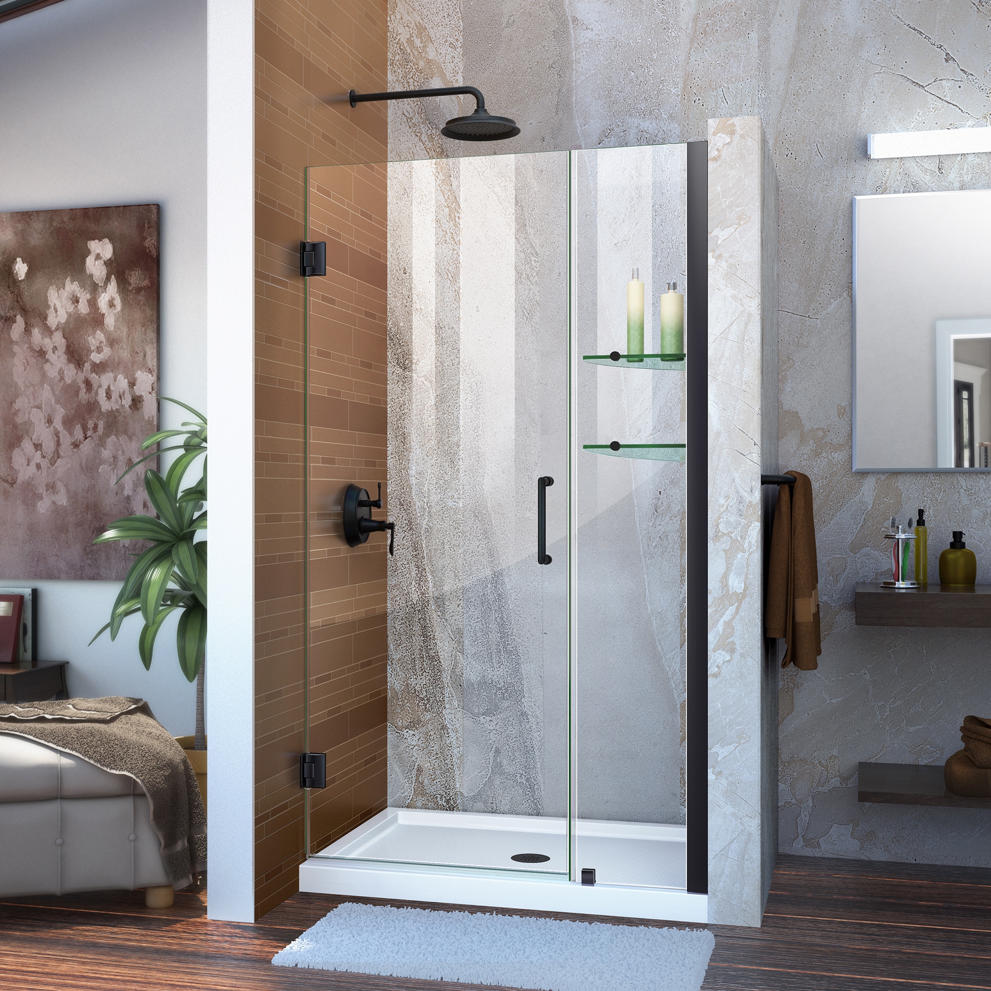 DreamLine SHDR-20397210S-09 Unidoor Matte Black 39-in to 40-in W x 72-in H Frameless Hinged Shower door 3/8-in Thick Clear Glass