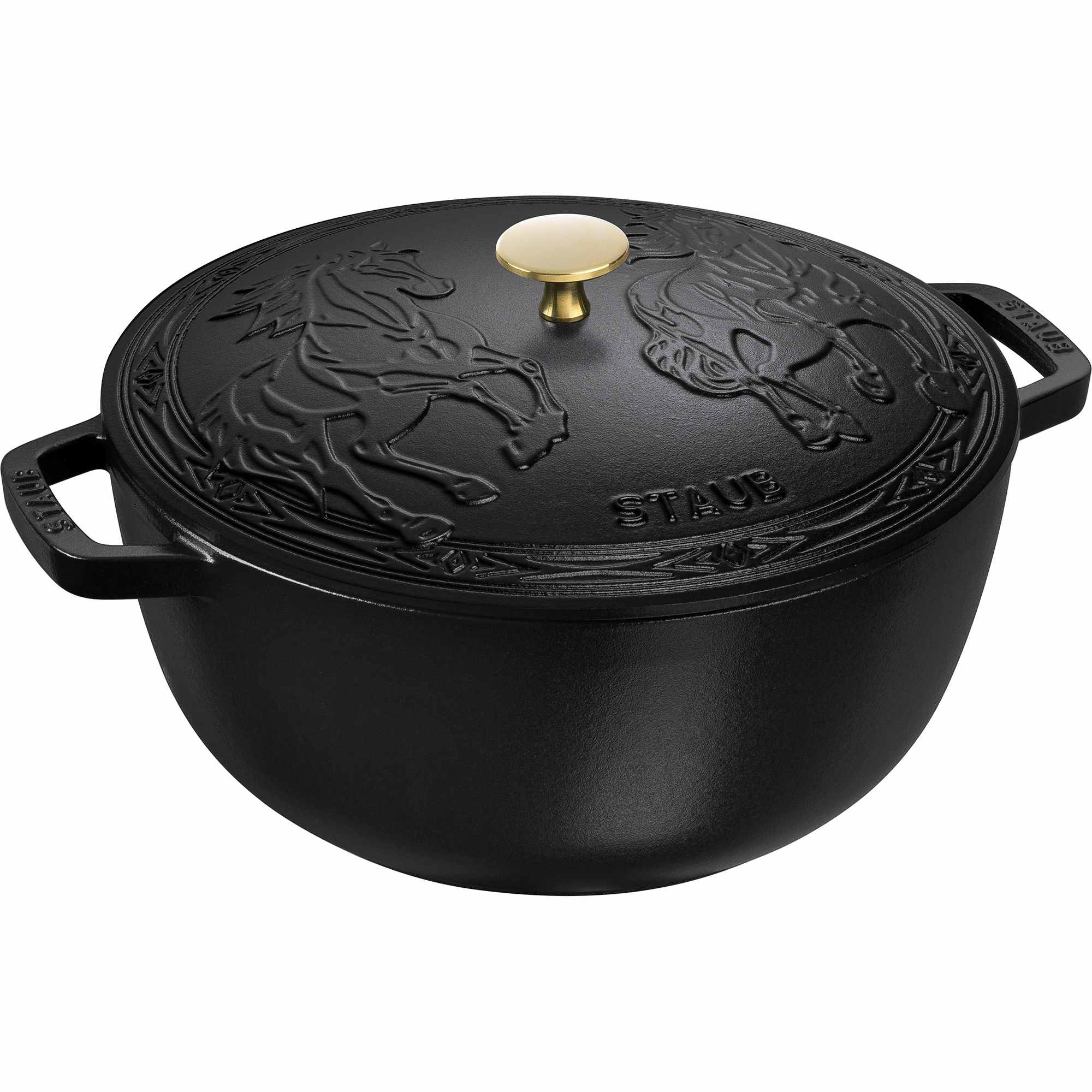 STAUB Cast Iron Essential French Oven Dutch Oven 5-quart serves 5-6 Made in France with Horse Lid - Matte Black #1034439