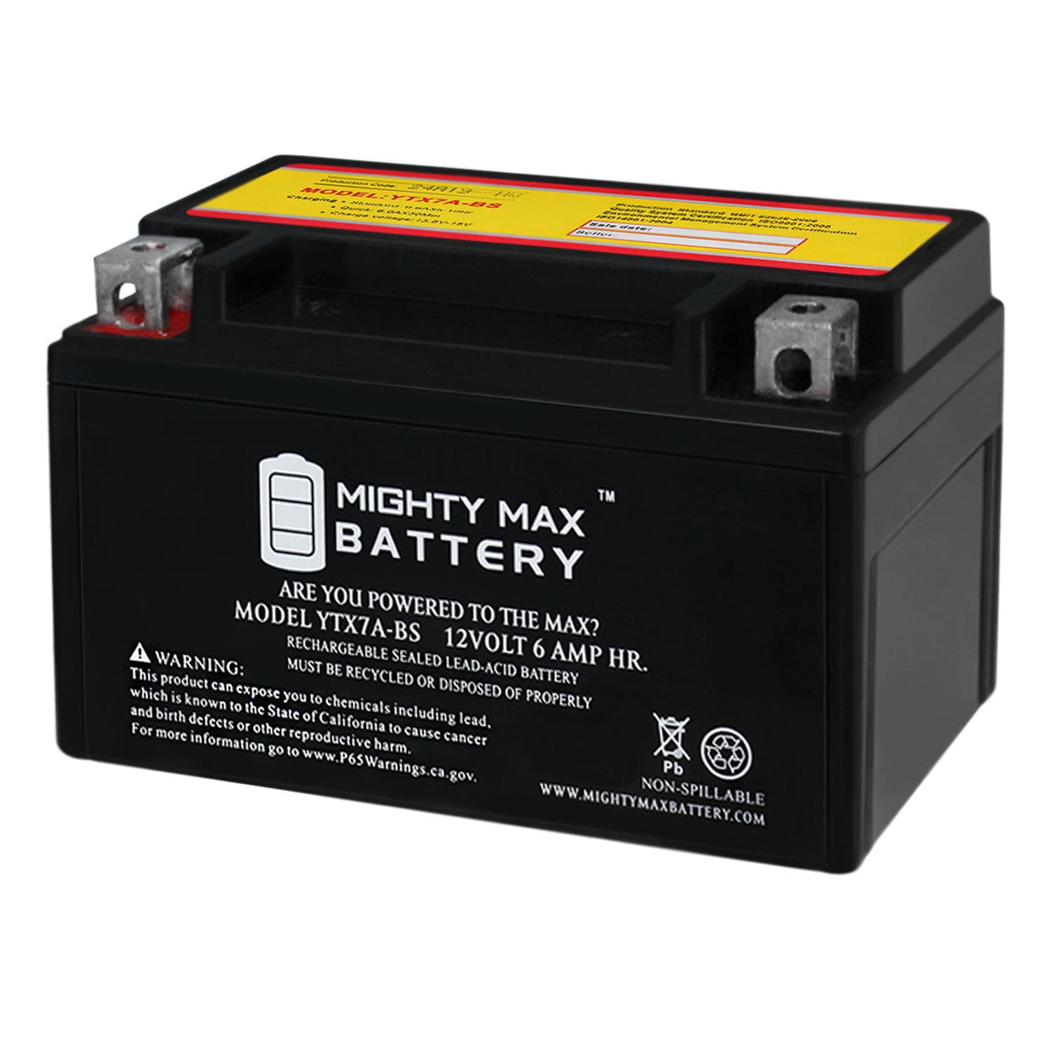 Mighty Max Battery MAX3925950 YTX7A-BS for ATV Quad Motorcycle Scooter Moped Rechargeable Sealed lead acid 1260 Backup power Batteries