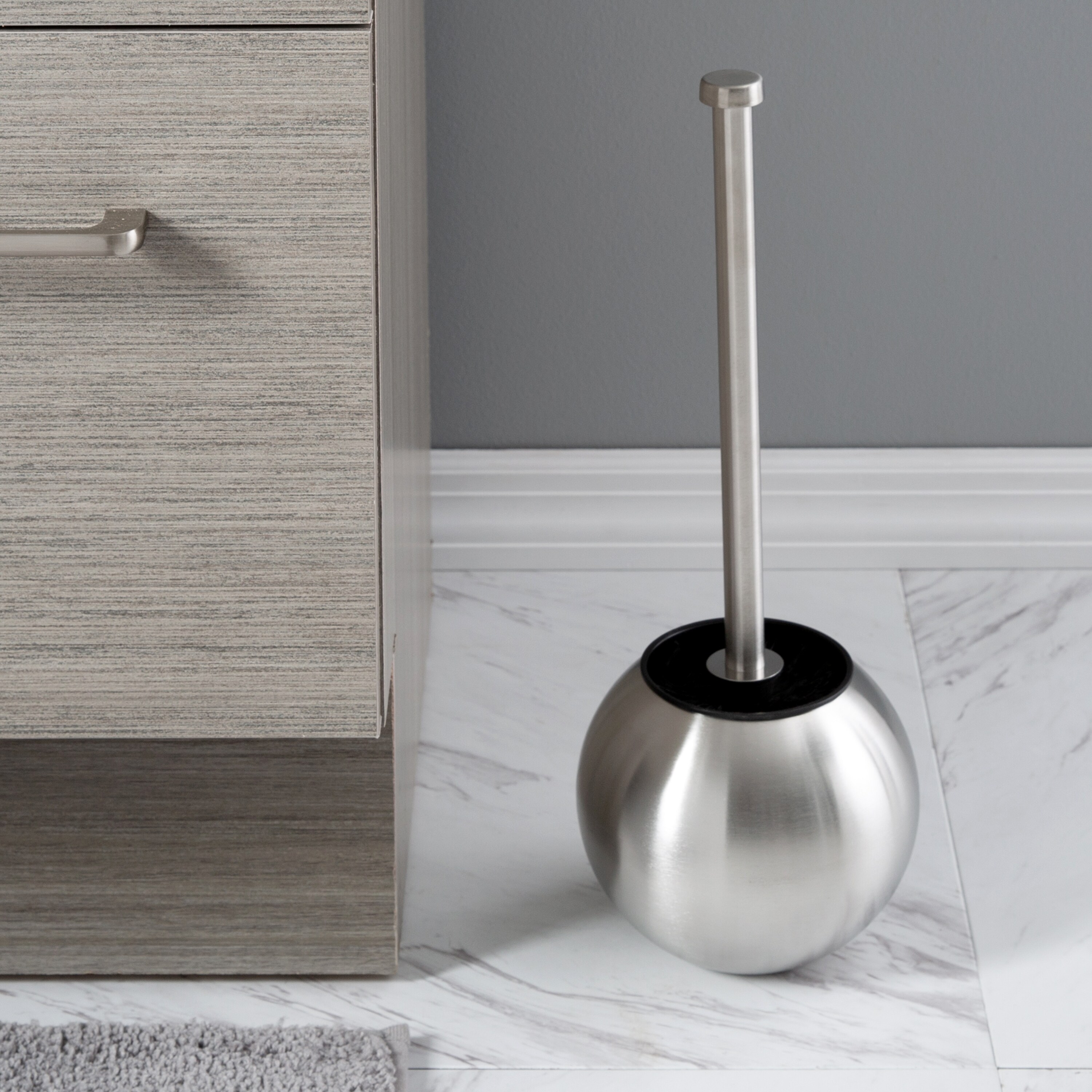 Stainless Steel Globe Design Toilet Brush and Holder