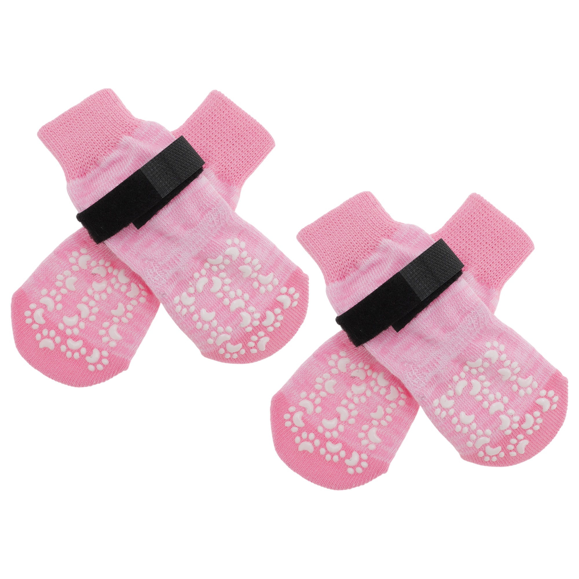Unique Bargains 4pcs Non-Slip Dog Socks with Adjustable Sticky Tapes Pet Socks for Dog Dog Paw Protection for Hardwood Floors Gradient Pink Medium