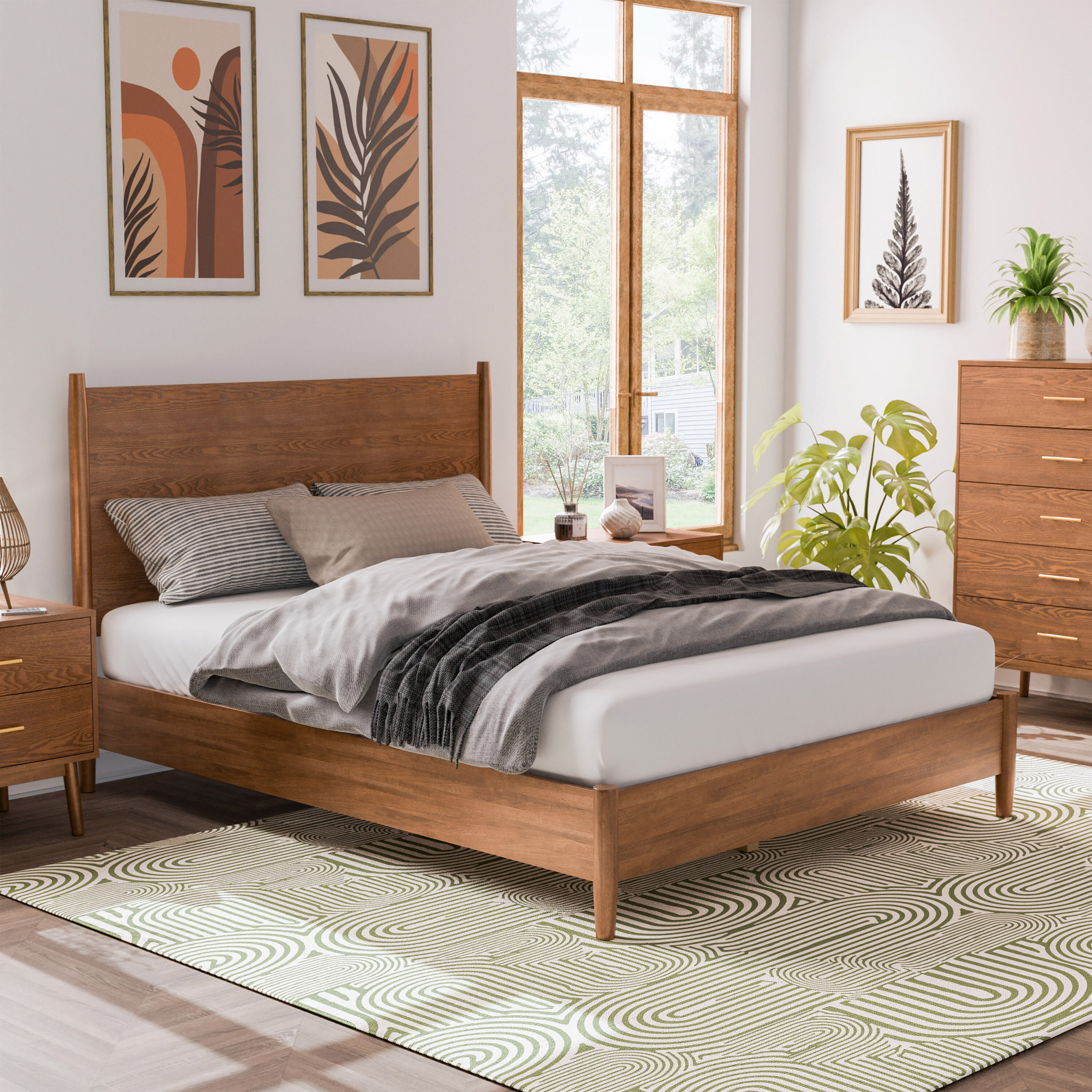 Furniture of America - Queen Walnut Wood Platform Bed with Headboard