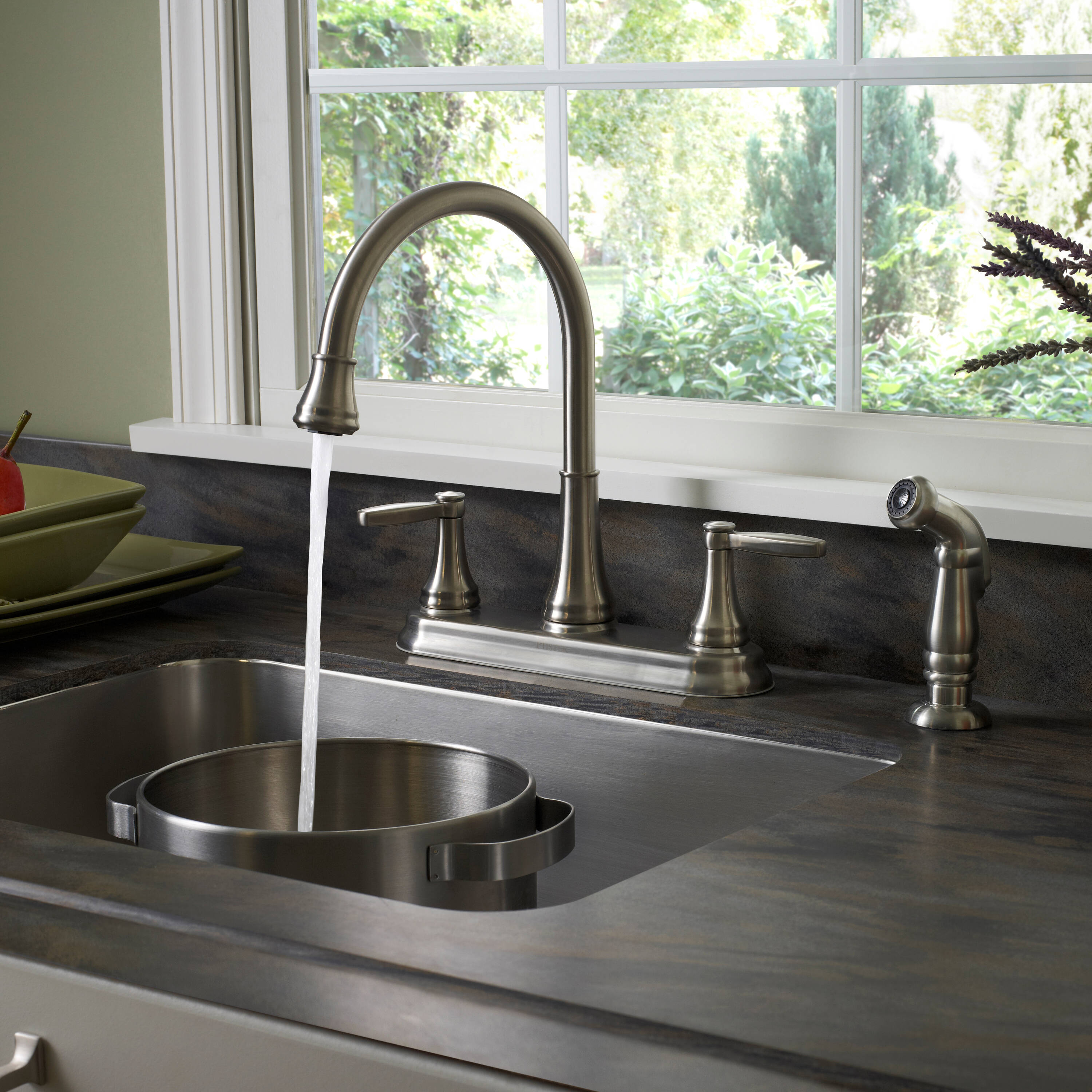 Pfister Glenfield Stainless Steel Double Handle High-arc Kitchen Faucet ...