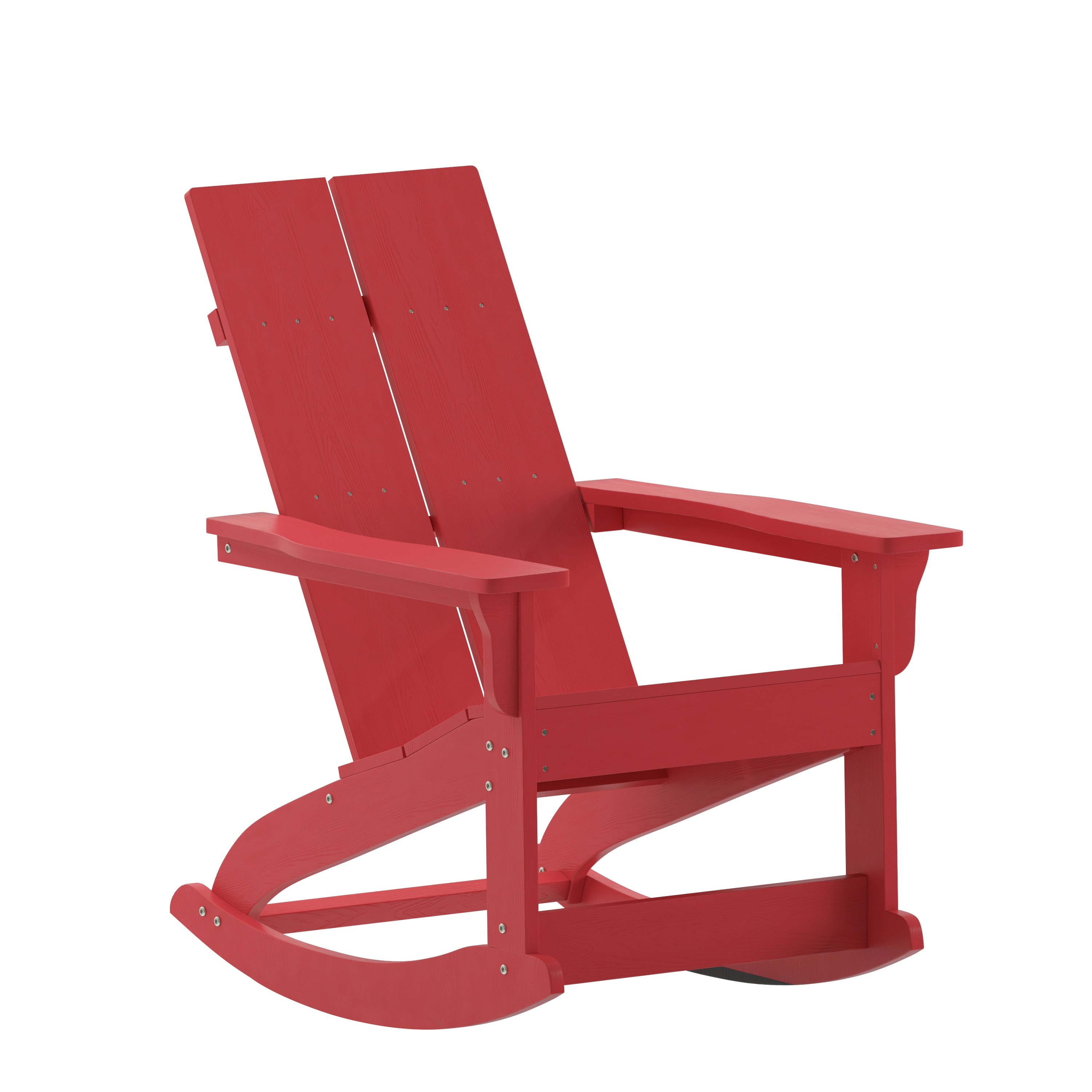 Flash Furniture 196861105838 Finn Modern Commercial Grade Poly Resin Wood Adirondack Rocking Chair - All Weather Red Polystyrene - Dual Slat Back - Stainless Steel Hardware