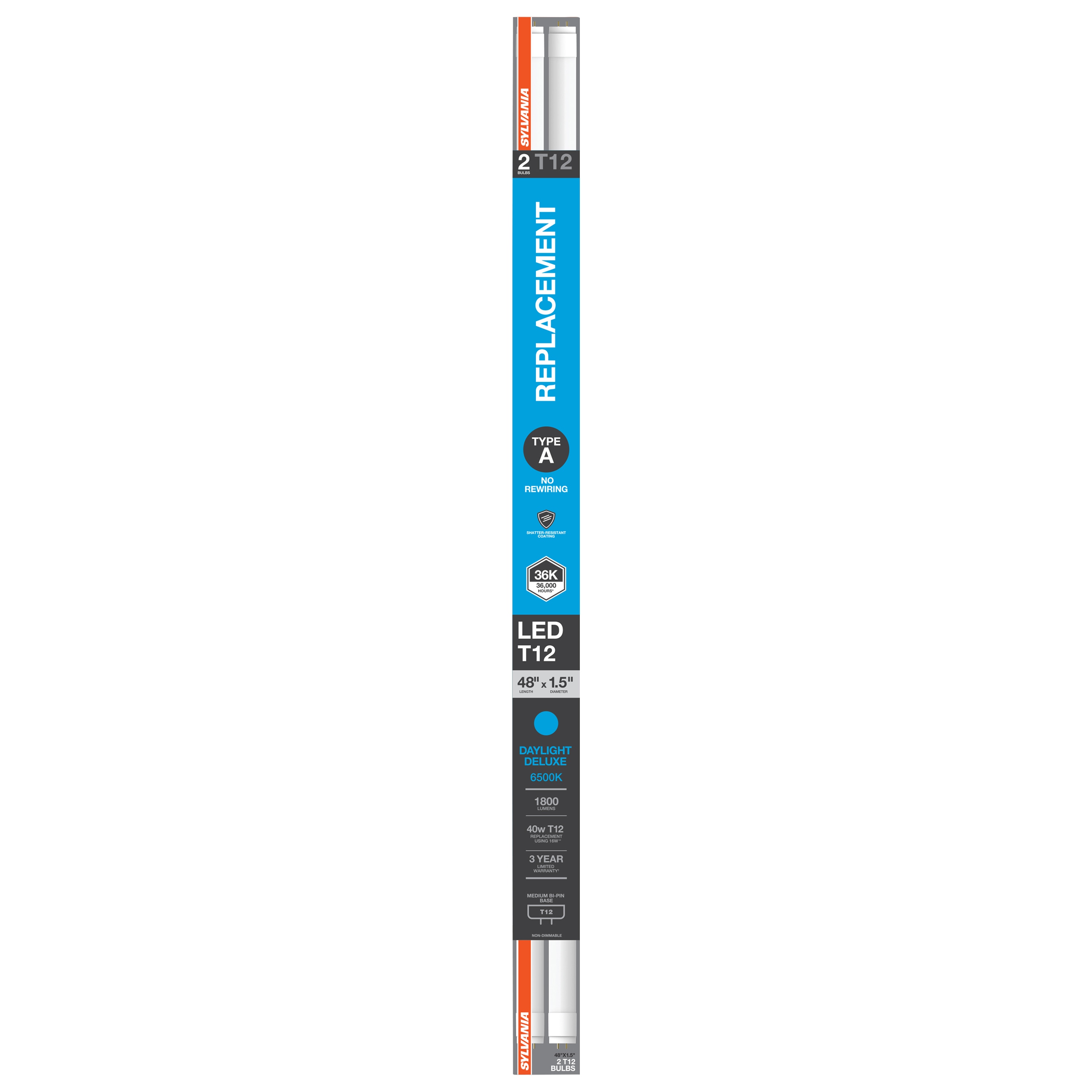 SYLVANIA 40 -Watt EQ T12 Daylight Medium bi-pin base G13 LED Tube Light Bulb 2 -Pack