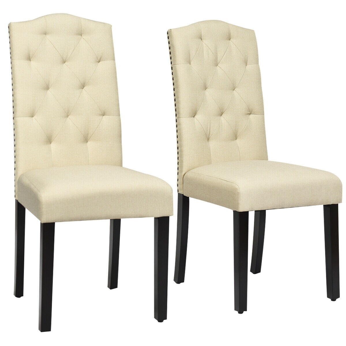 Wellfor 2 Piece High Back Dining Chair, Tufted Nailhead Chairs
