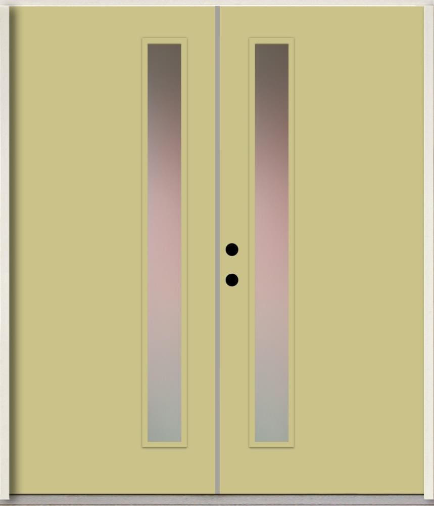 RELIABILT LO1065337 Spotlights 72-in x 80-in x Fiberglass 1/4 lite Right-hand inswing Universal Khaki Paint Painted Prehung Double Front Door Insulating core