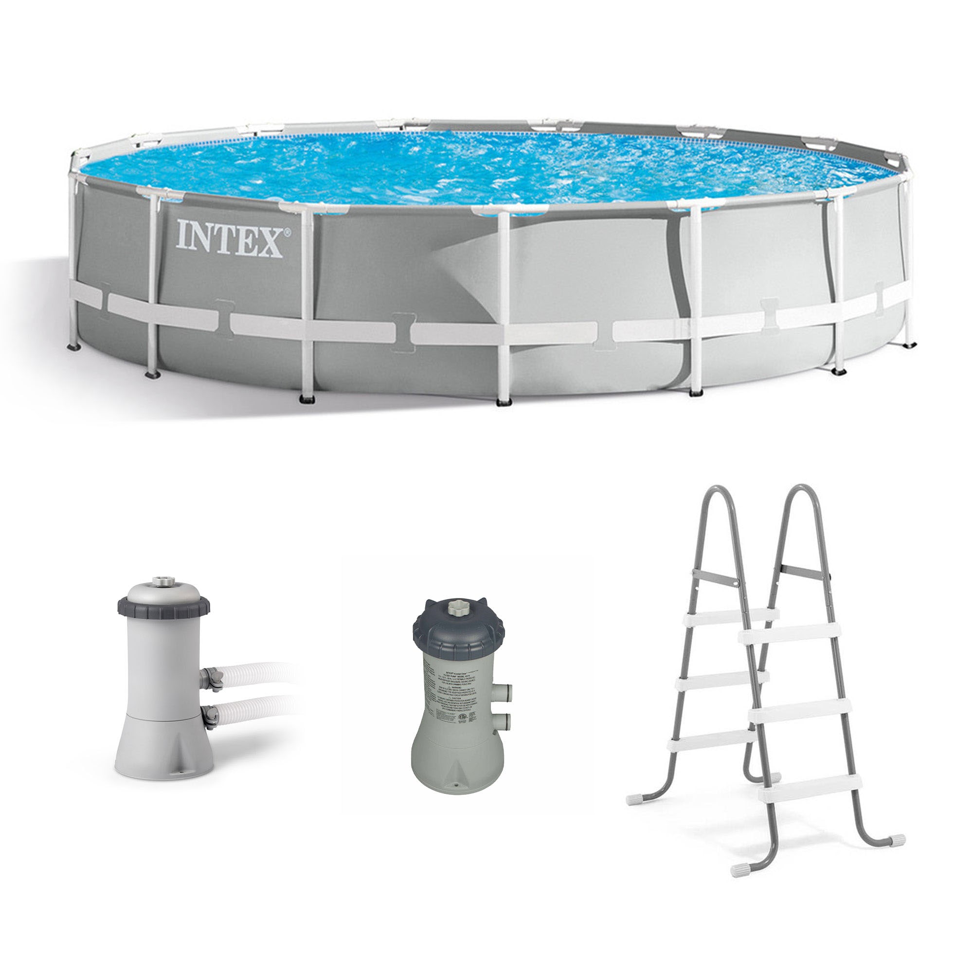 Intex 174221 26723EH + 28637EG 15-Feet x 15-Feet x 42-Inches Steel wall panels Round Above-Ground Pool with Filter Pump with Ground Cloth with Pool Cover with Ladder