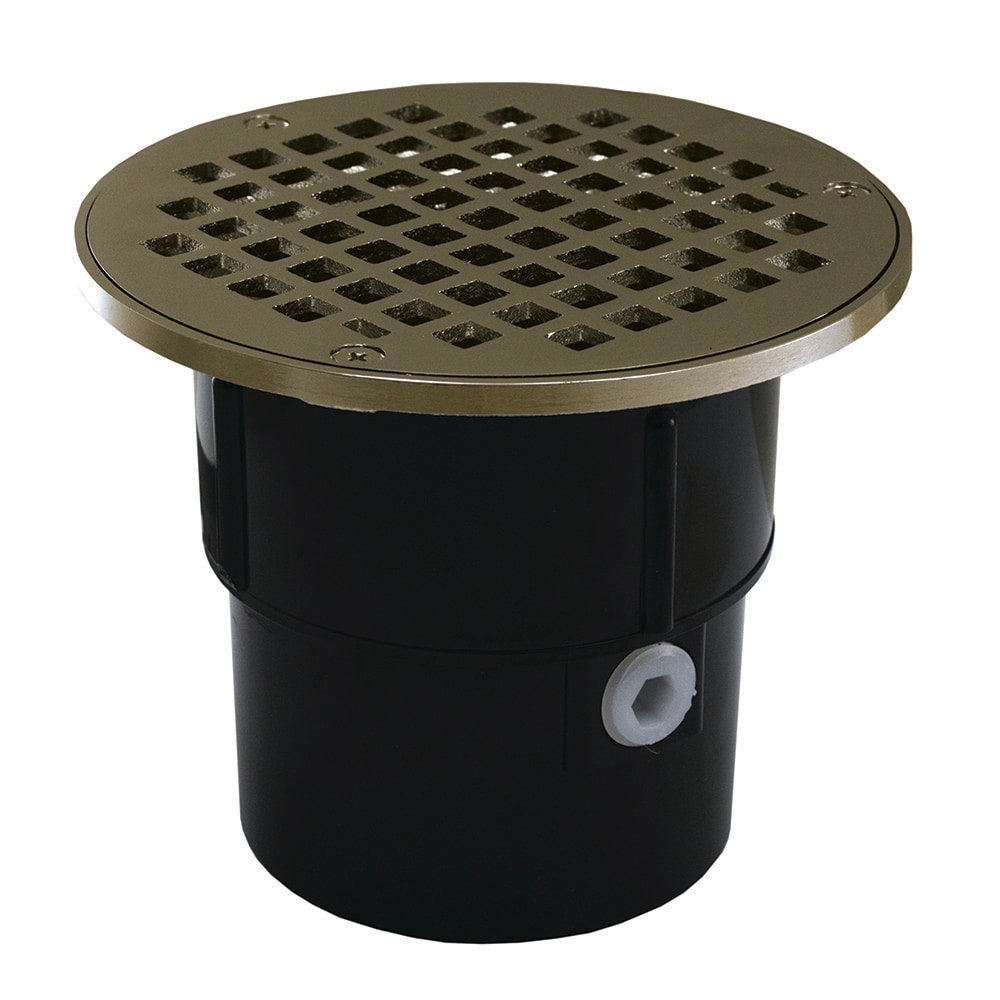 Jones Stephens D53126 3-in X 4-in Abs Pipe Fit Floor Drain Base with 3-1/2-in Metal Spud and 5-in Nickel Bronze Round Strainer