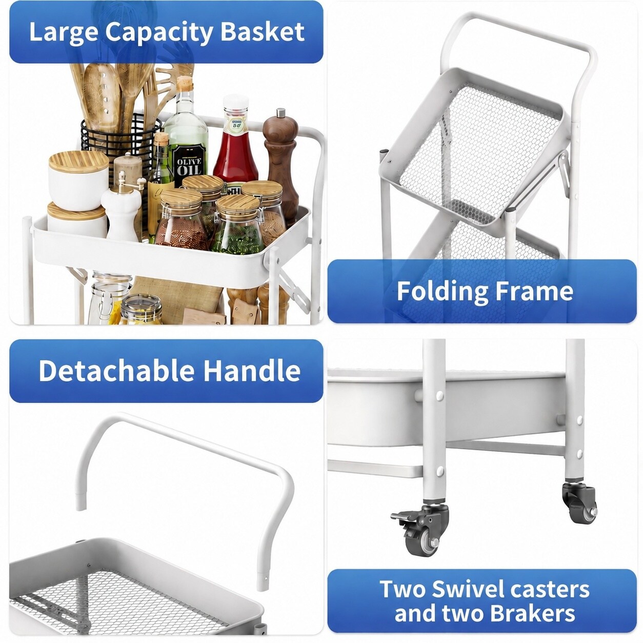 CYIKE Foldable Rolling Cart 3 Tier Metal Small Folding Storage Utility ...
