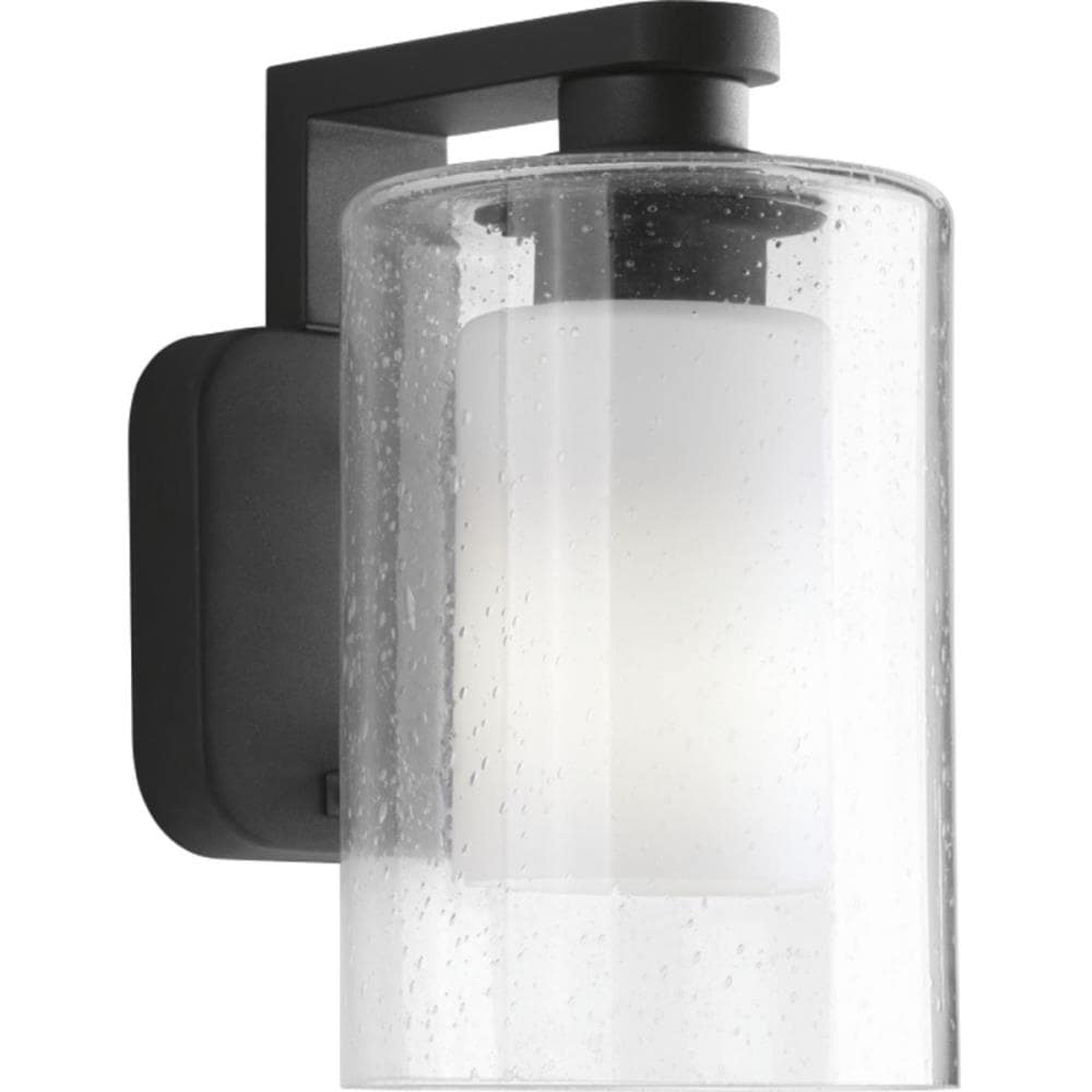 Black Aluminum Outdoor Wall Lantern with Seeded Glass Shade