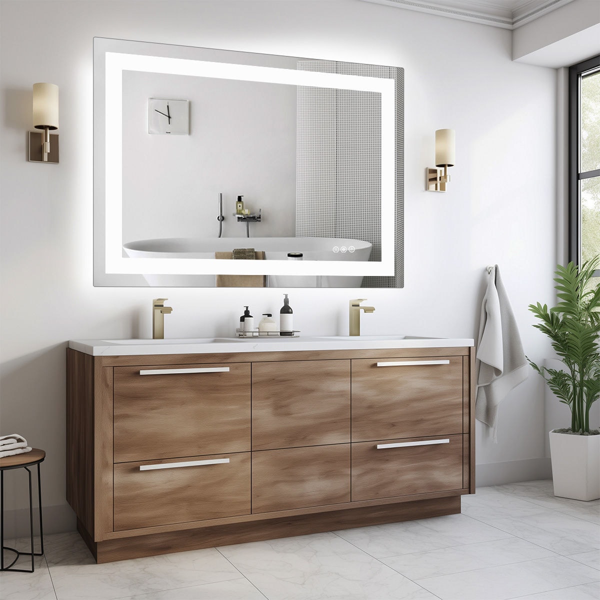 Lirago 32 in x 40 in Rectangle Large Anti-fog LED Bathroom Mirror Dual Light Source and Three Lighting Modes Vanity Mirror with Memory Function