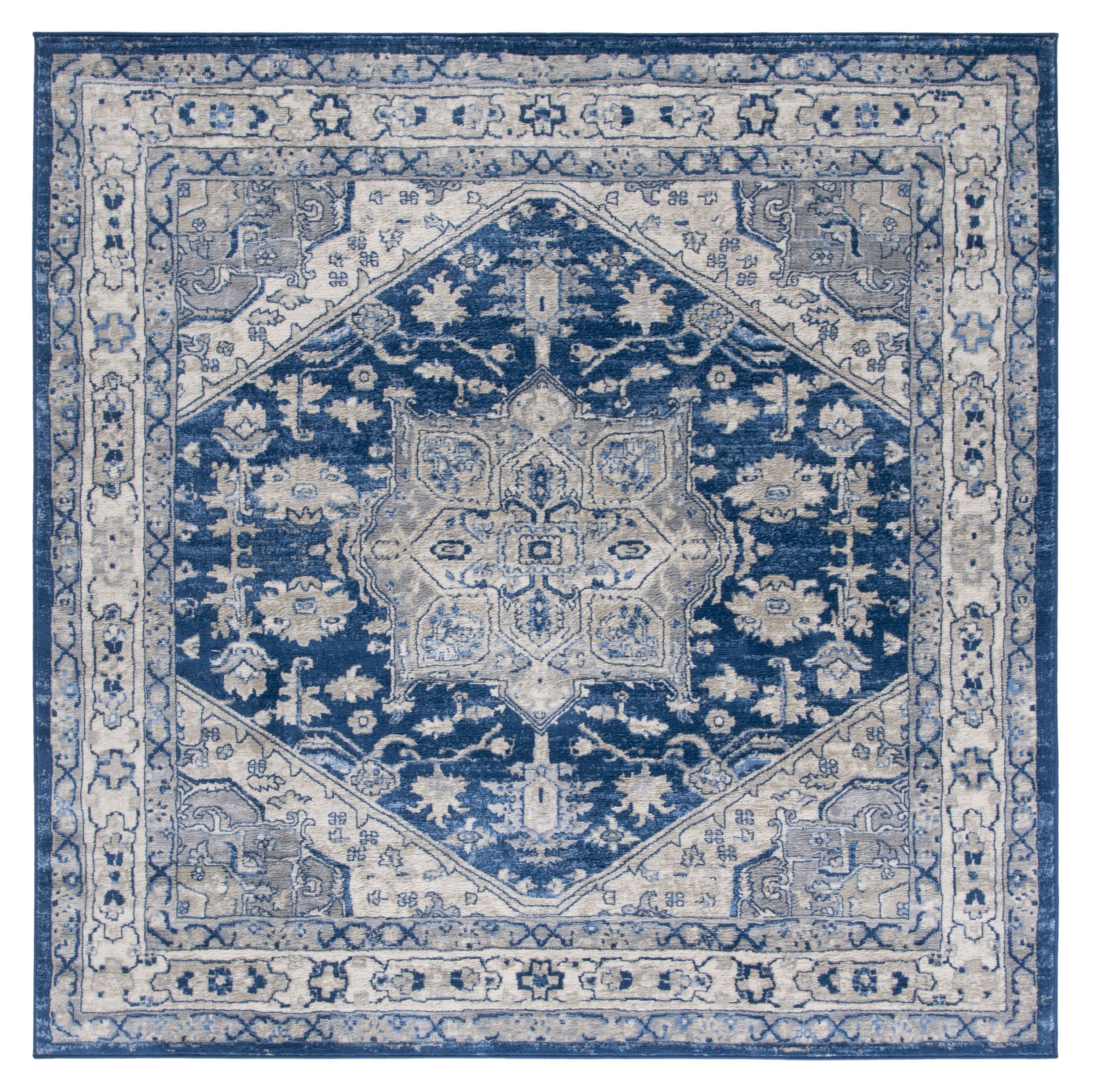 Safavieh BNT852N-7SQ Brentwood Vessie 7 x 7 (ft) Loomed Polypropylene Navy/Gray Square Indoor Abstract Farmhouse/Cottage Area rug