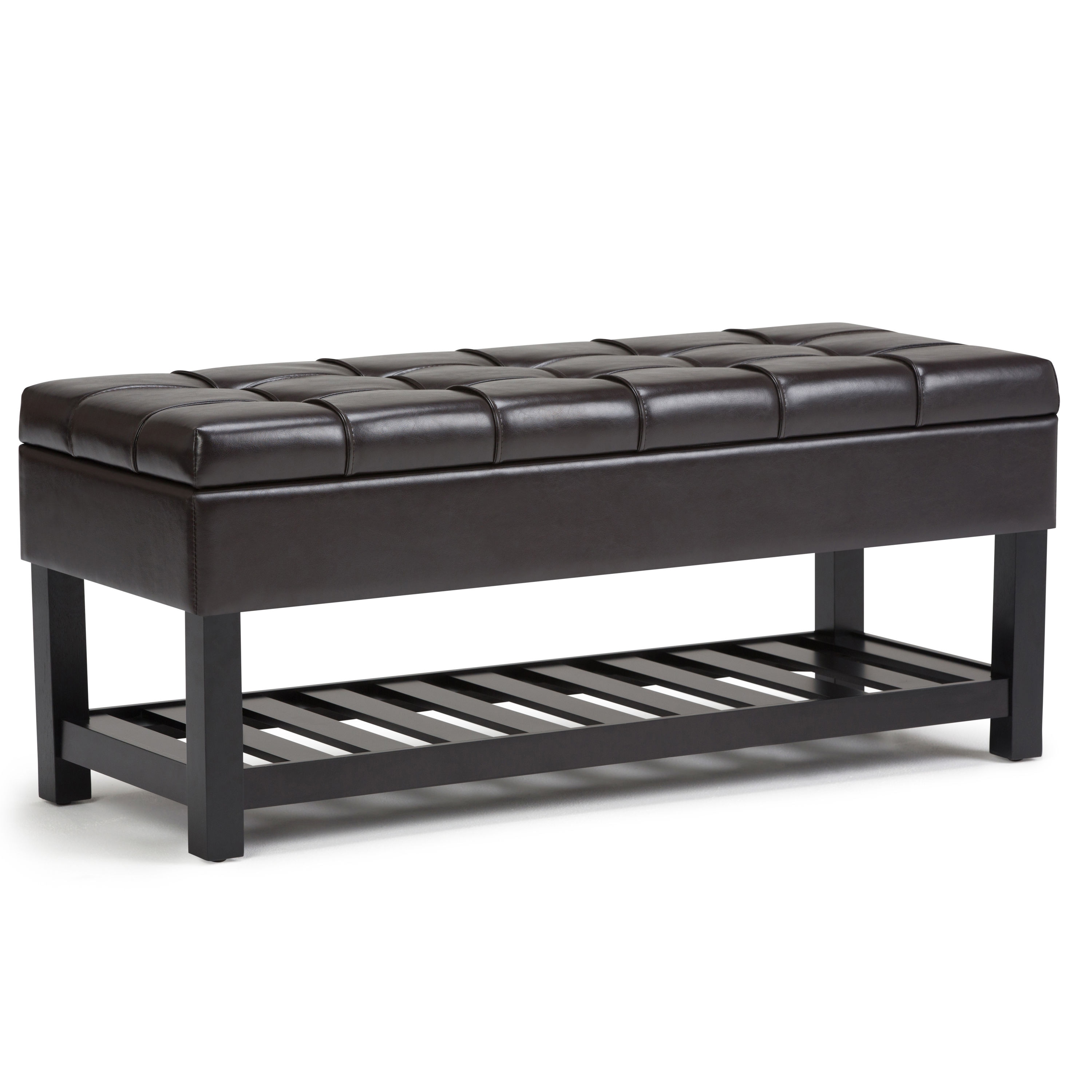 Simpli Home AXCOT-262-BR Saxon Casual Tanners Brown Faux Leather Storage Ottoman