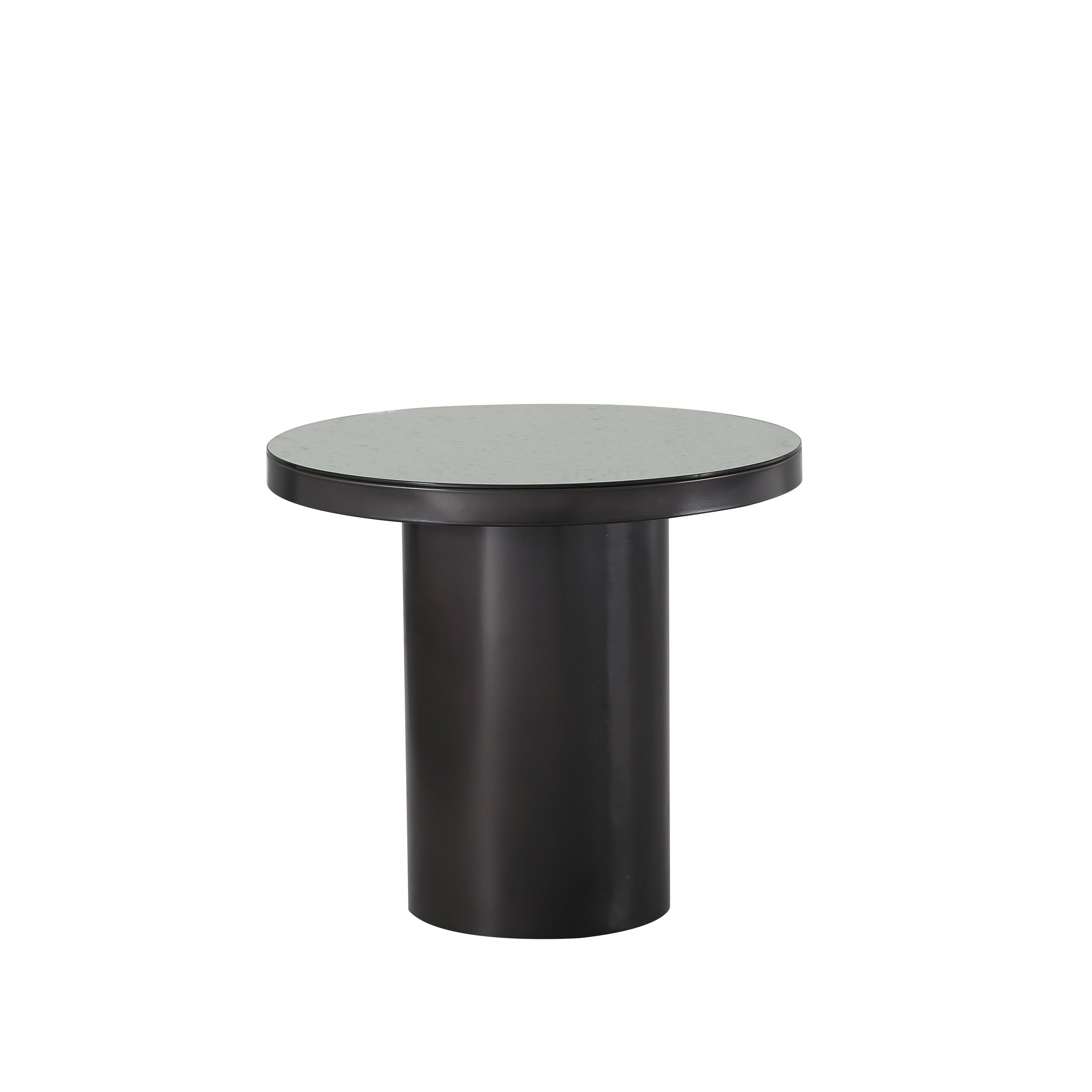 CASAINC WF-ET-1360A Natural industrial black round end table 23.62-in W x 21.65-in H Black Glass Round Modern End Table Assembly Required