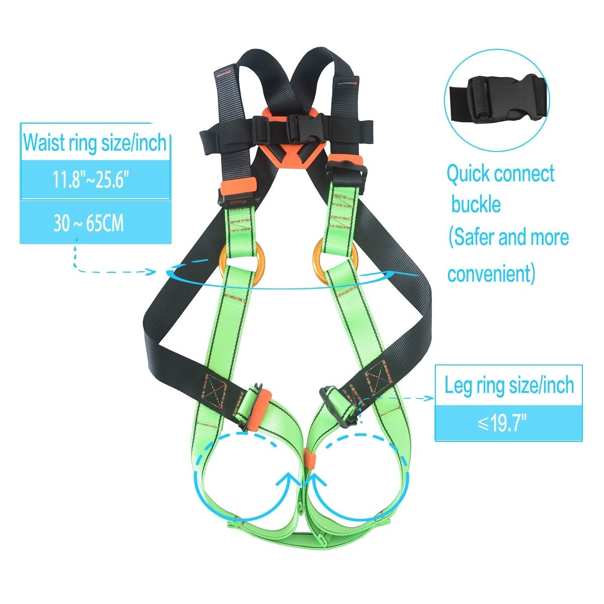 Etokfoks  Safety Climbing Harness 11 8 25 6 in Waist Polyester Leg Loops 19 7 in Max CE Certified 1 Pack