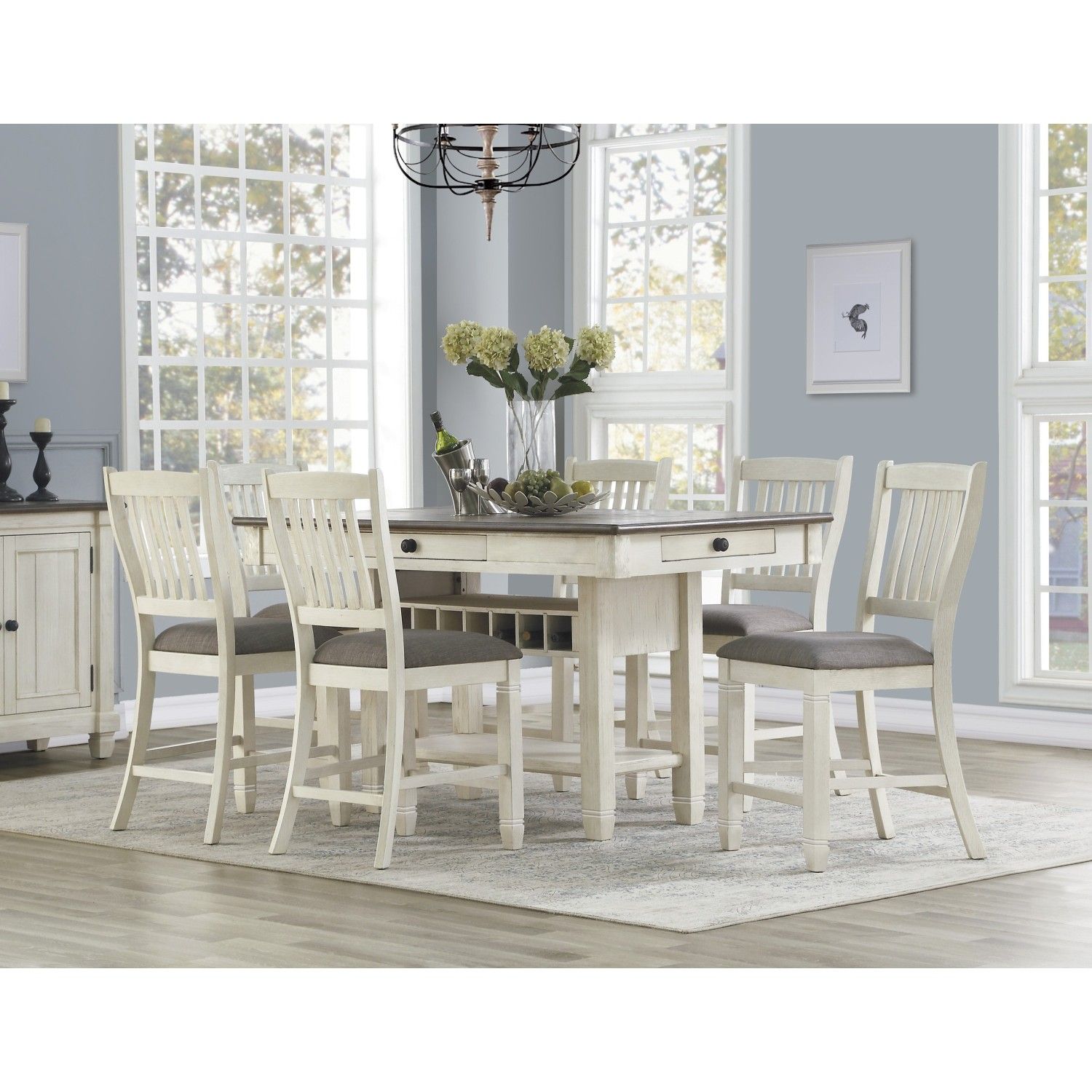 JASMODER B011S00198 Antique White Contemporary/Modern Dining Room Set with Rectangular Table ( Seats 6 )