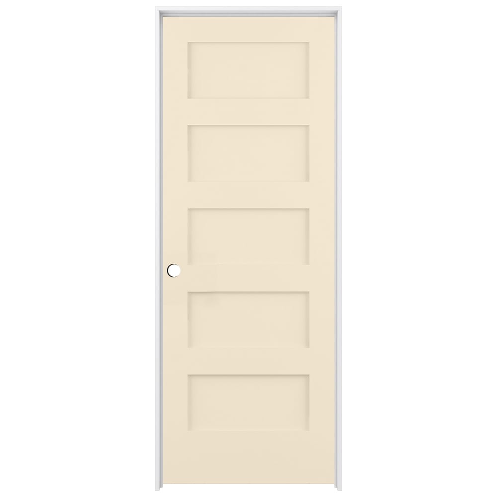 RELIABILT LO1369763 32-in x 80-in Cream-n-Sugar Solid core 5-panel equal Right hand Smooth Prefinished Pine Wood Flat Jamb Single Prehung Interior Door