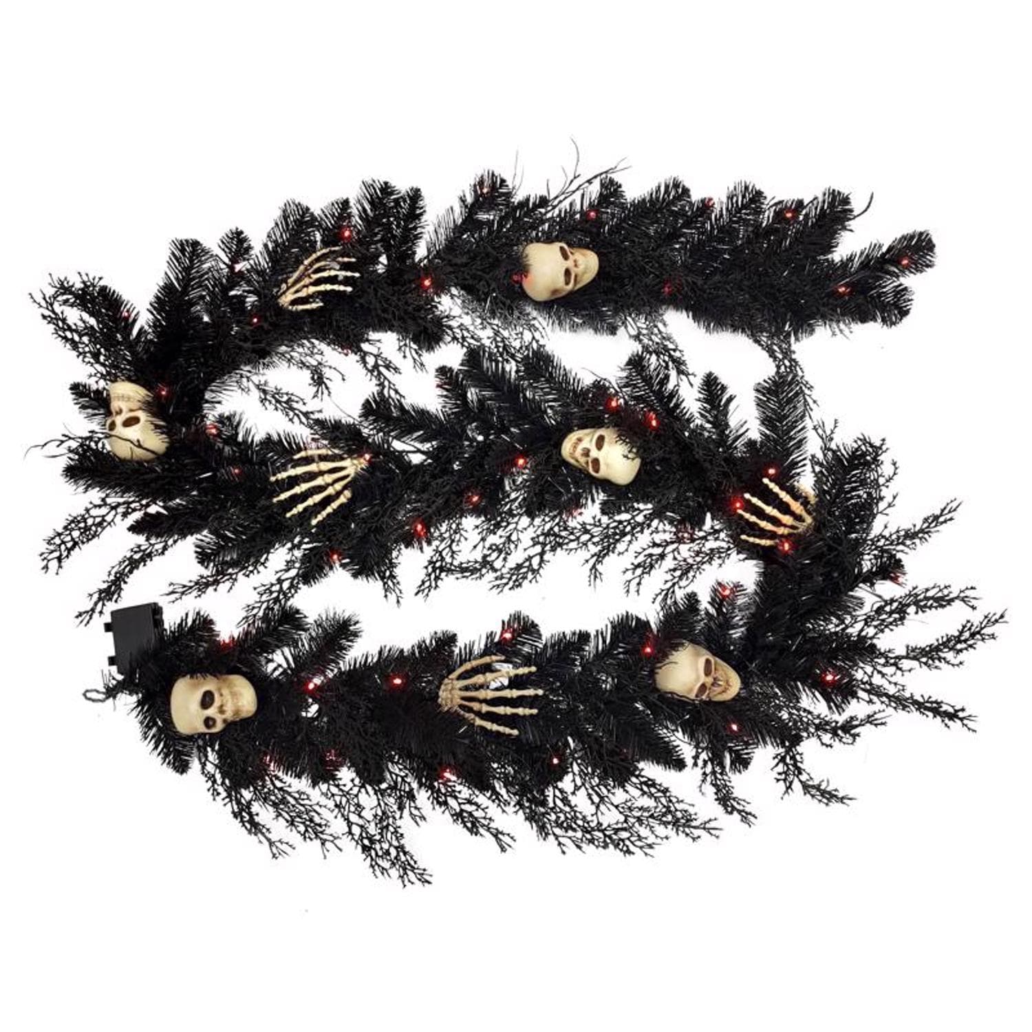 Celebrations  Orange/Purple 50 ct 9 ft. LED Prelit Black Skull Garland
