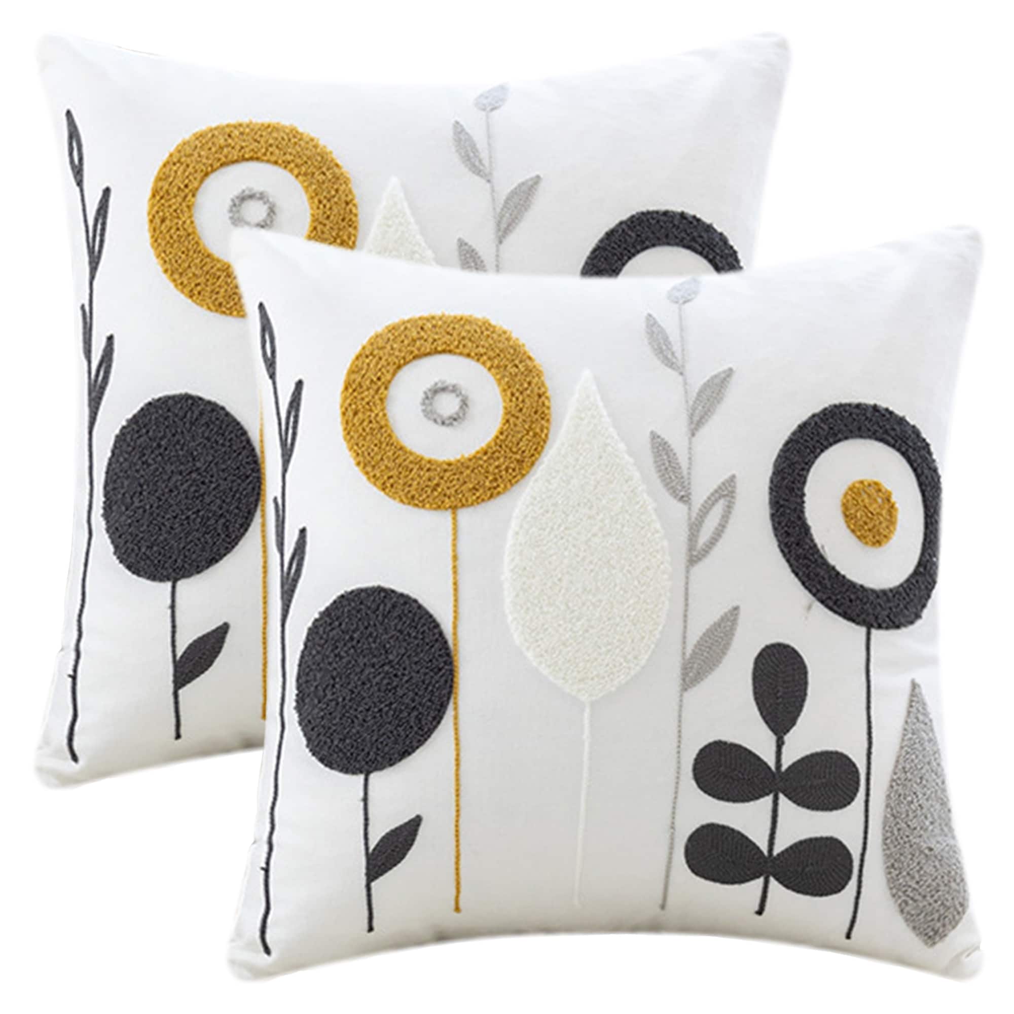 Unique Bargains - Floral Embroidered Throw Pillow Covers 2pcs French Pastoral Decorative Cushion ...