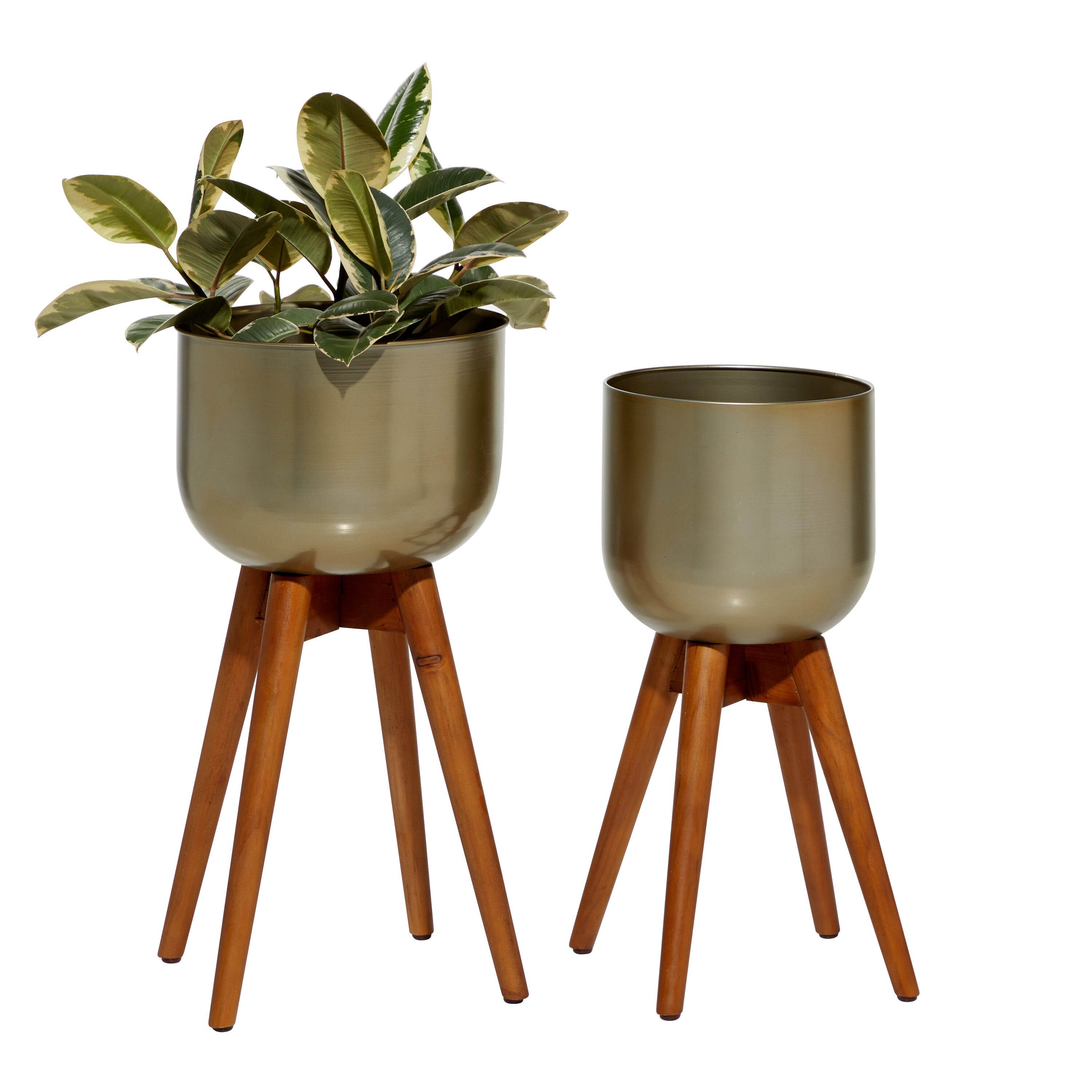 Grayson Lane 2-Pack 12.5-in W x 24-in H Gold and Brown Wood Legs Metal  Contemporary/Modern Indoor/Outdoor Planter at