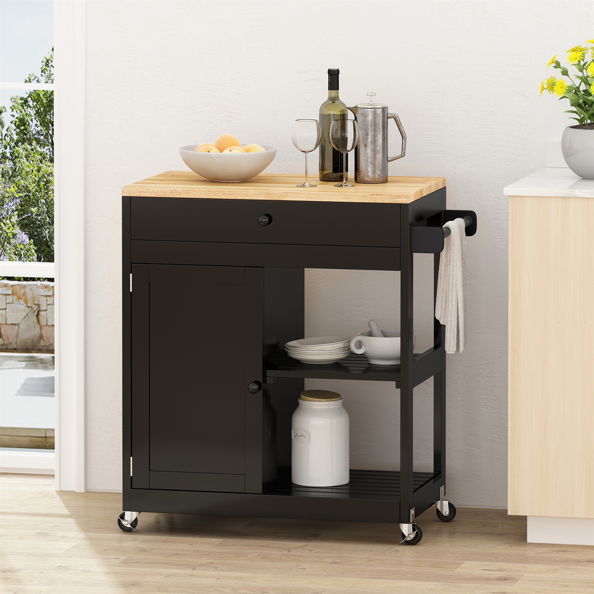 BABOOM Gray Composite Base with Composite Top Rolling Kitchen Cart (18-in x 32-in x 34.5-in)