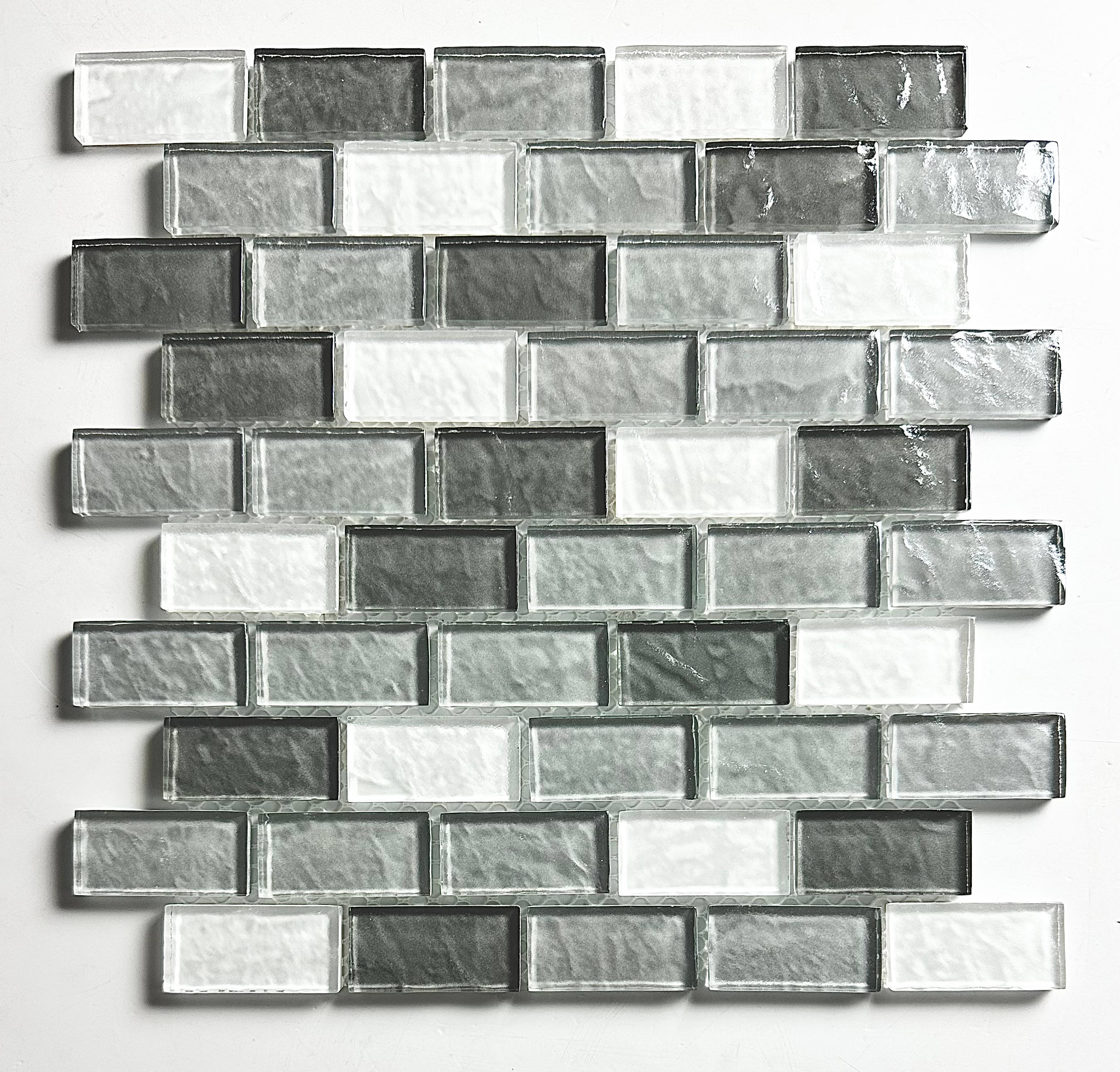 Abolos LWSGEO0102-WH Swimming Pool Whistler gray/textured 12-in x 12-in Glossy Glass Brick look Mosaic Wall Tile ( 7.6-sq ft Carton )