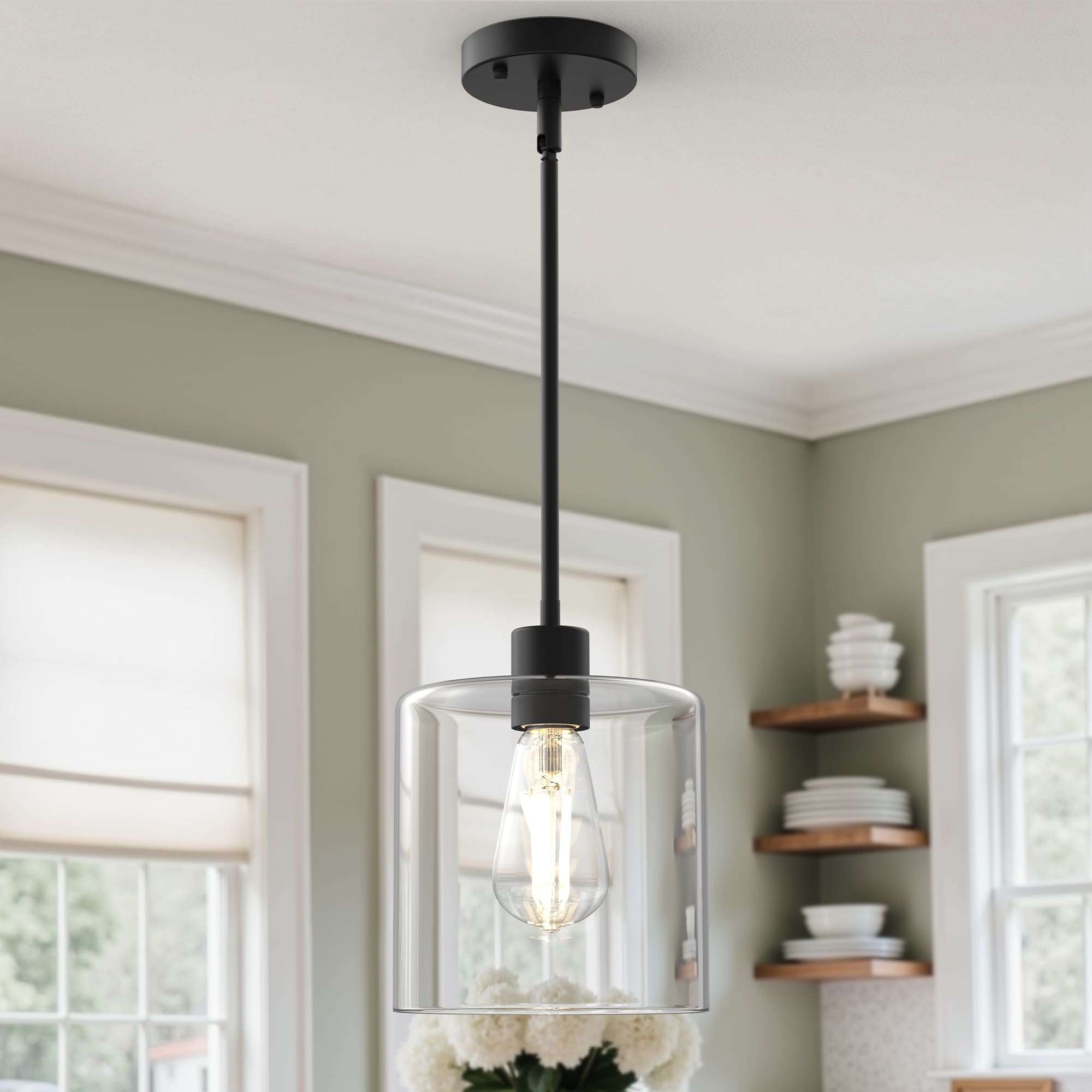 DORESshop 7.9 in 1 Light Modern Matte Black Island Pendant Light Rustic Farmhouse Industrial Hanging Light for Kitchen Dining Room