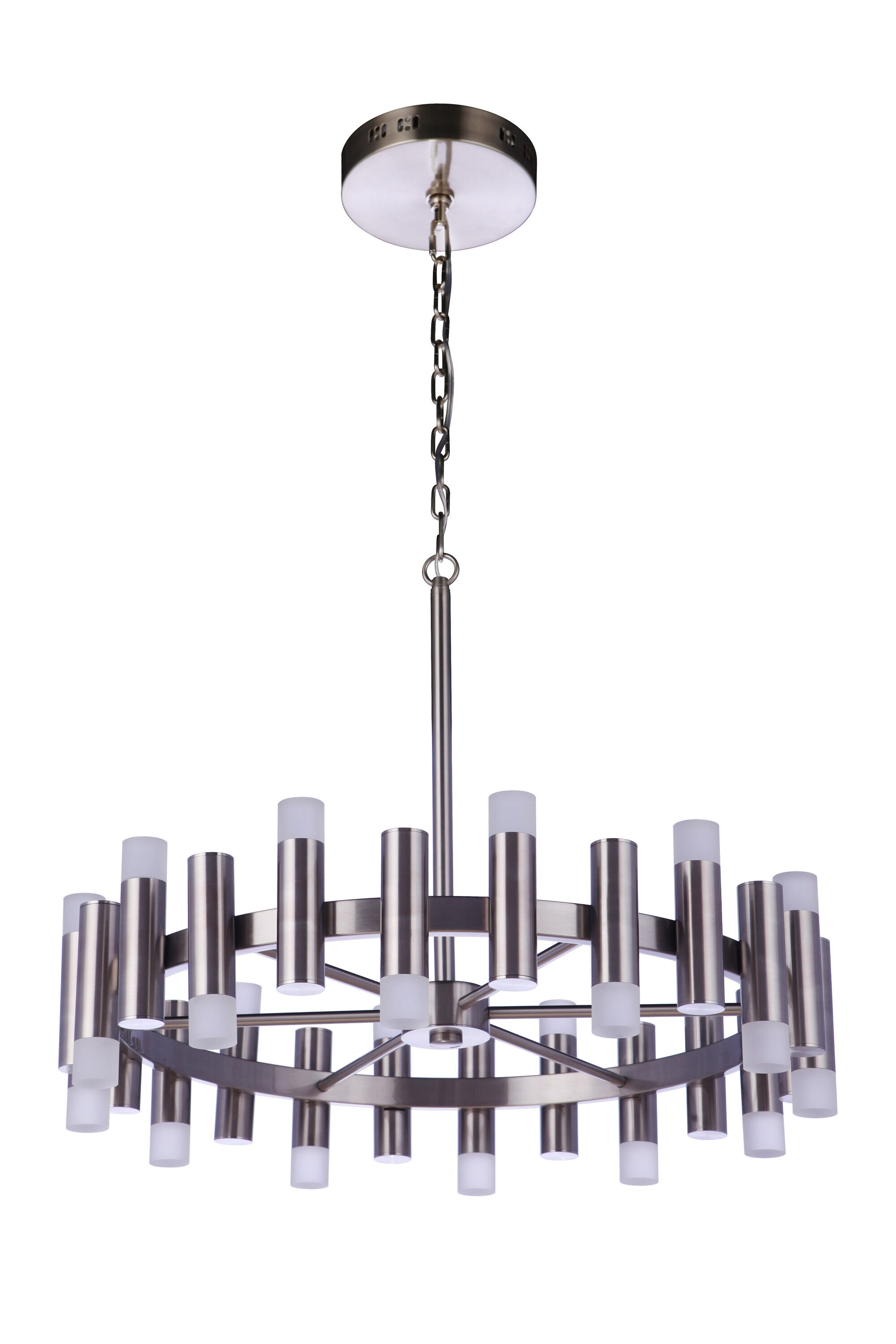 Brushed Polished Nickel 24-Light LED Chandelier with Frosted Acrylic Shades