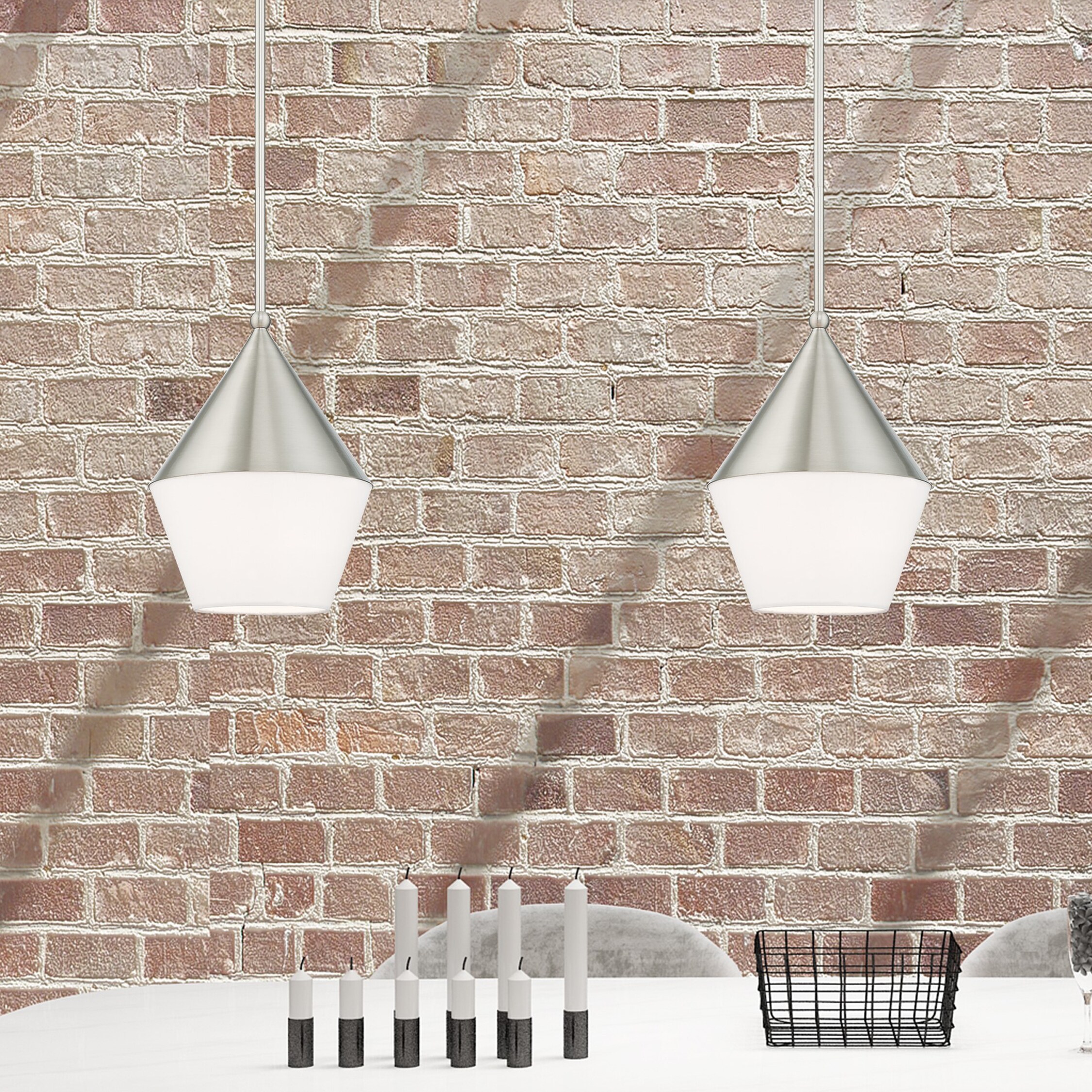Brushed Nickel Glass Mini Pendant Light for Indoor/Outdoor