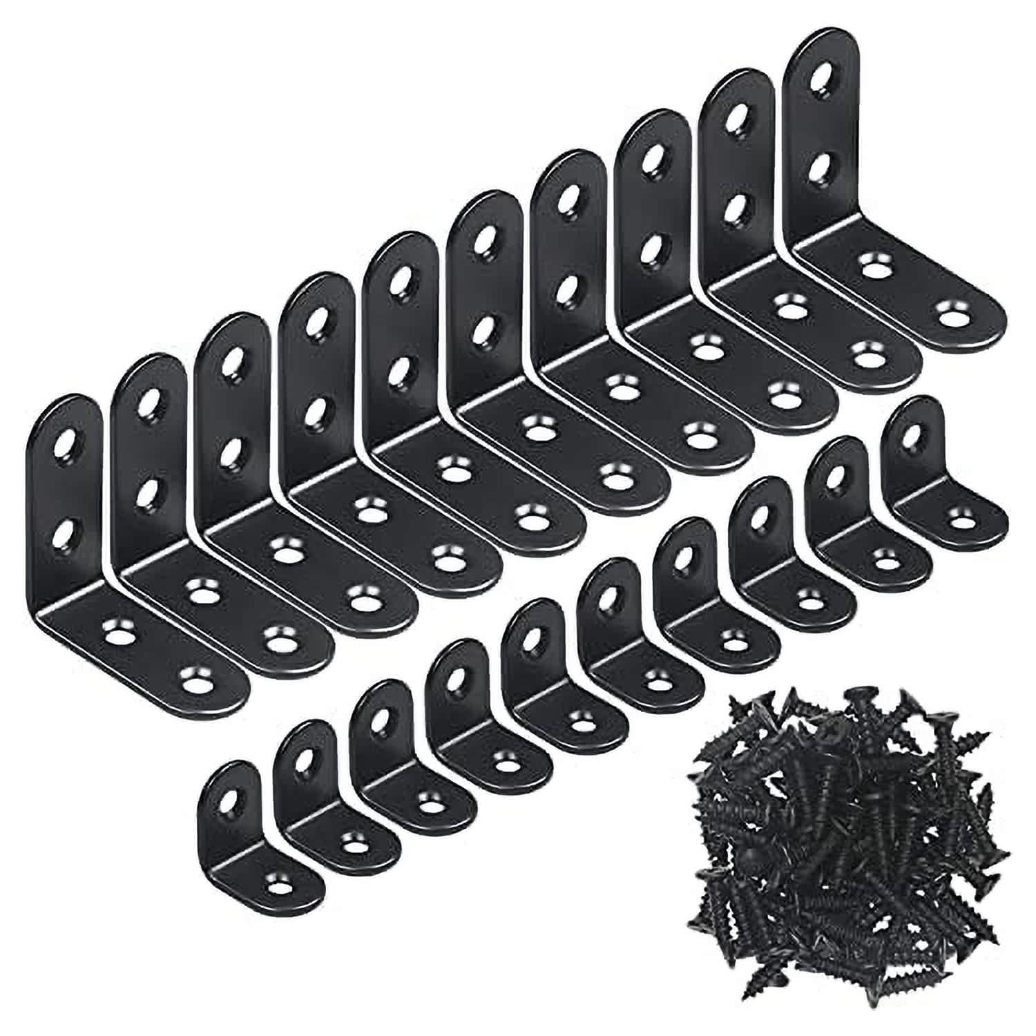 Etokfoks 20PCS L Bracket Corner Bracket Black Small Right Angle Bracket for Wood Furniture Cabinet Chair with 60PCS Screws #EFT1003B35