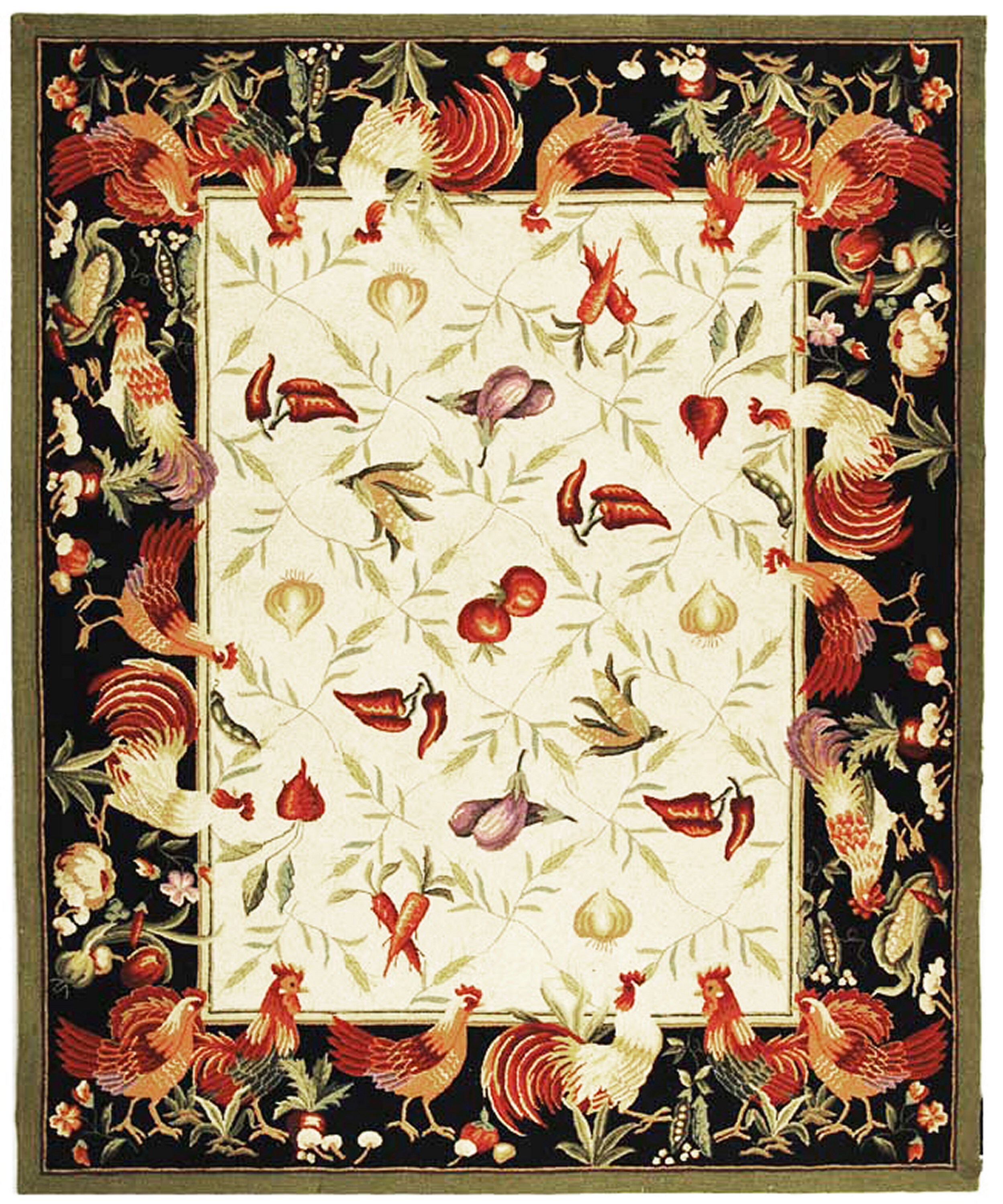 Chelsea Ivory and Black Floral Wool Round Area Rug