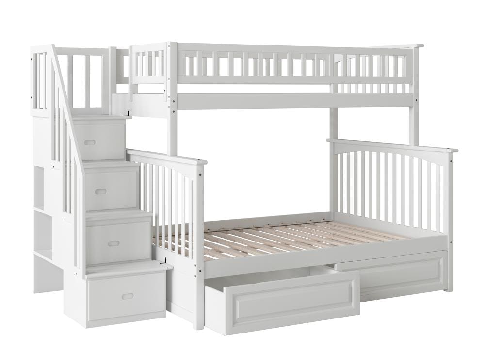 Atlantic Furniture Columbia Staircase, White Twin Over Twin Bunk Bed With Storage
