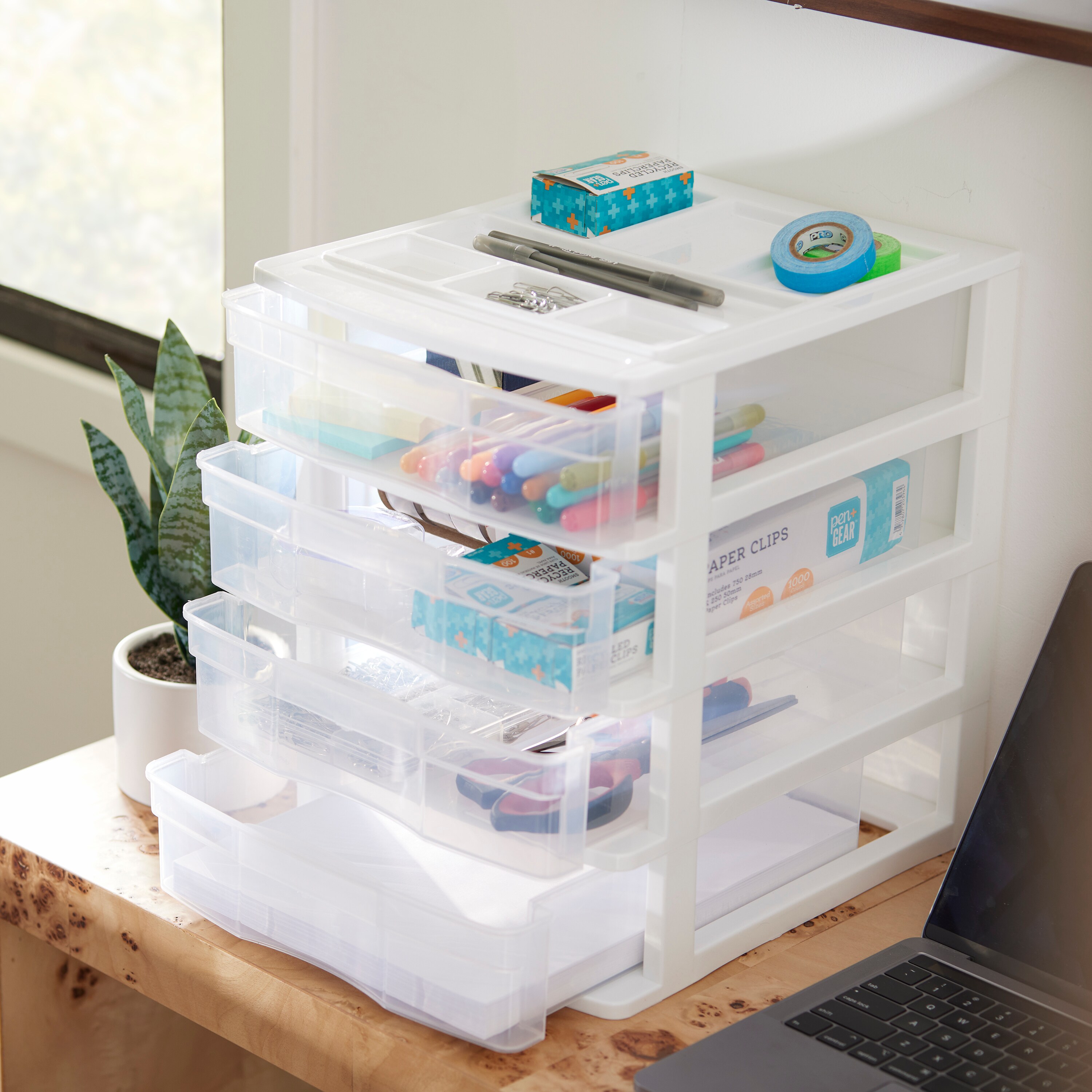 Gracious Living 4-Drawers White Stackable Plastic Storage Drawer 12.75 ...