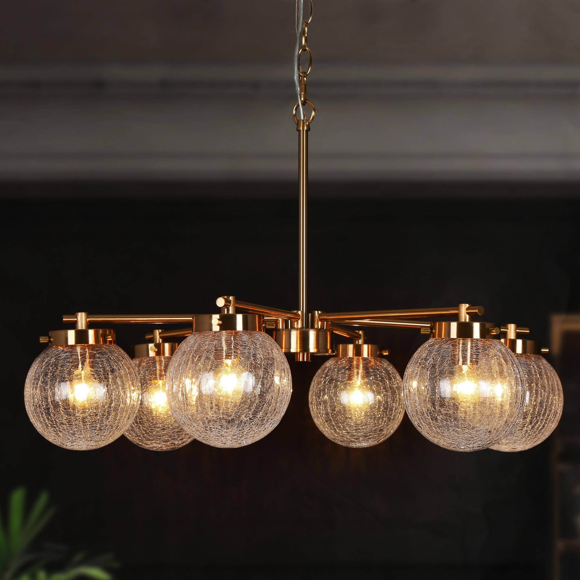 LNC Layla 6-Light Matte Gold with Cylinder Seeded Glass Candle  Modern/Contemporary LED Dry Rated Chandelier in the Chandeliers department  at