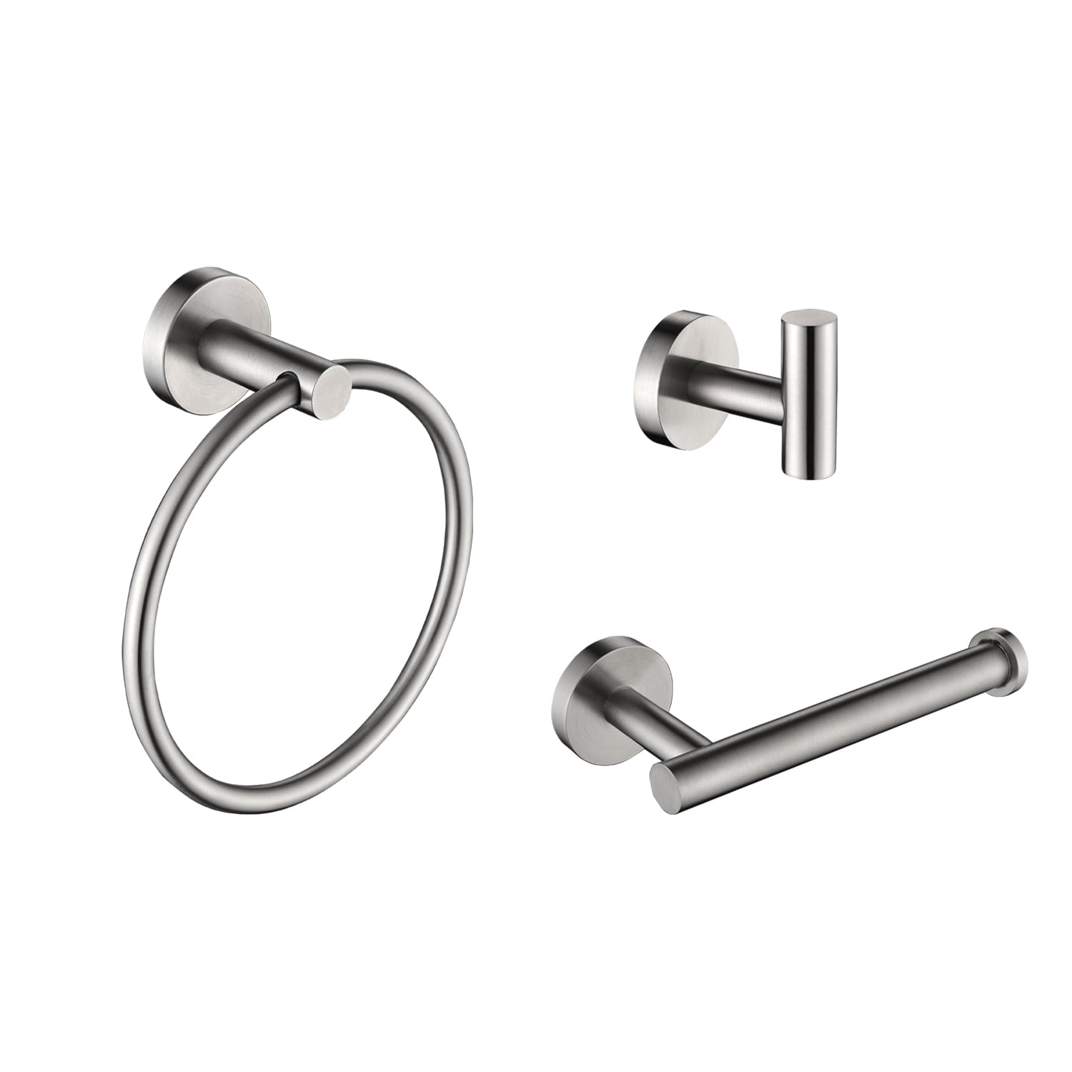 EVERSTEIN Q-917-OTOP 3 -Piece Brushed Nickel Decorative Bathroom Hardware Set Toilet Paper Holder, Towel Ring ,Robe Hook Included