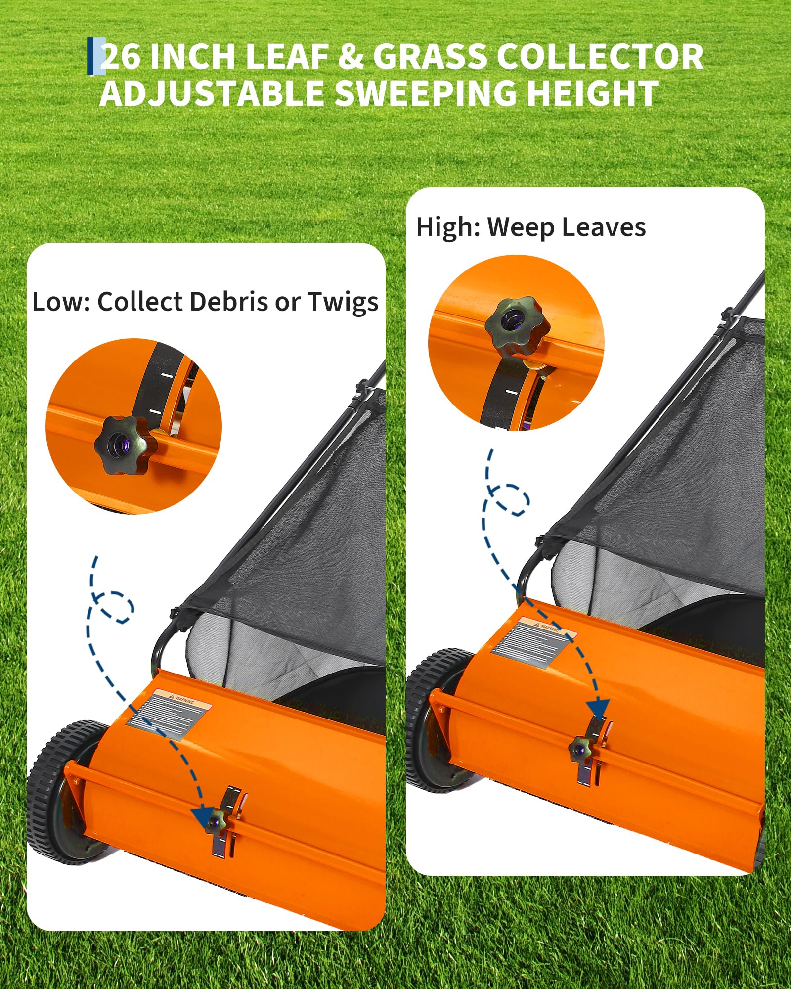 IdealHouse Manual Push Lawn Sweeper Walk-Behind Yard Leaf and Grass ...