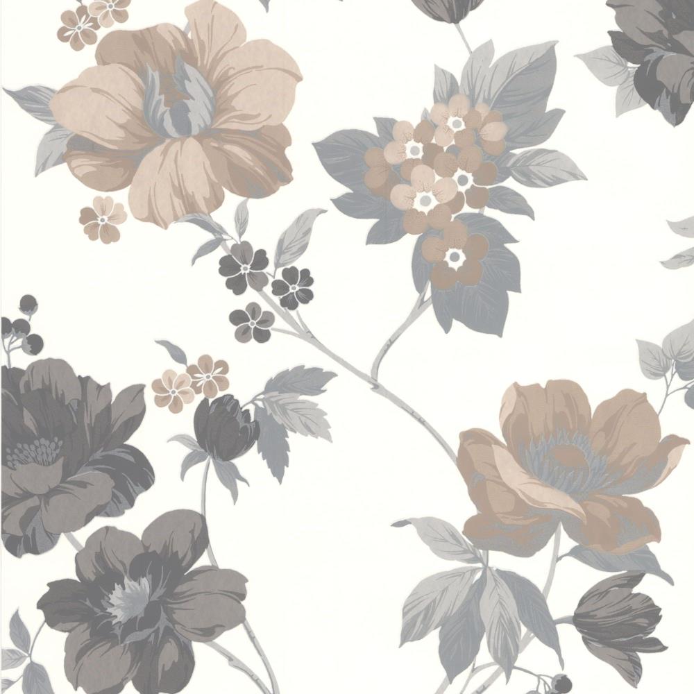 Graham & Brown Eden 56sq ft Brown Vinyl Textured Floral Wallpaper in