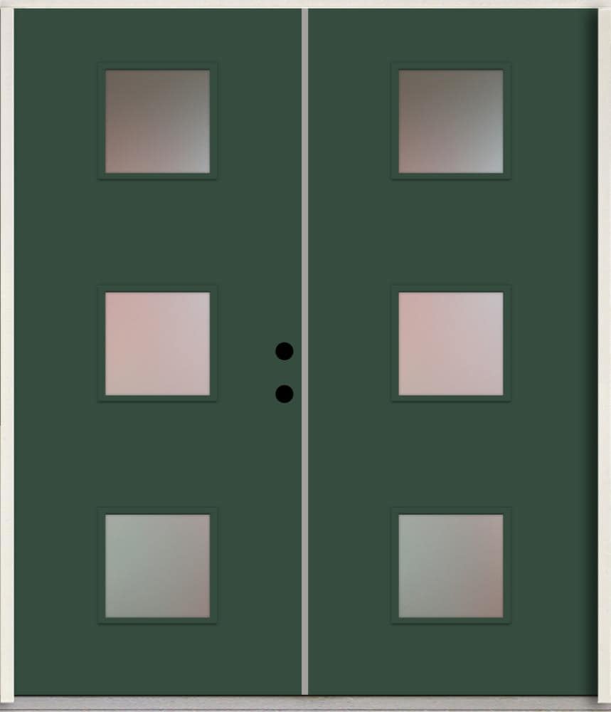 RELIABILT LO1066592 Spotlights 72-in x 80-in x Fiberglass 1/4 lite Left-hand inswing Evergreen Paint Painted Prehung Double Front Door Insulating core