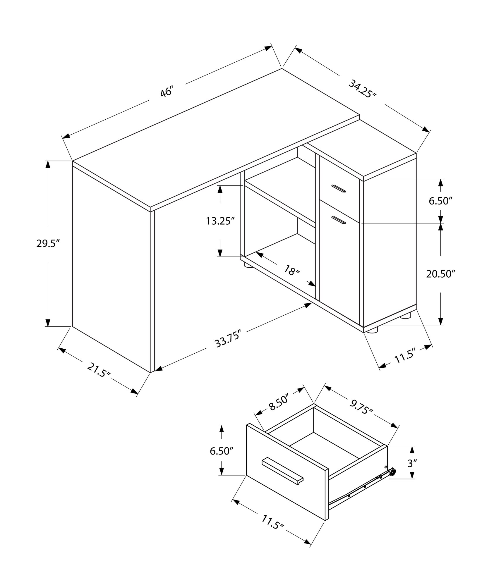 Monarch Specialties 46-in White Modern/Contemporary Rubberwood Corner ...