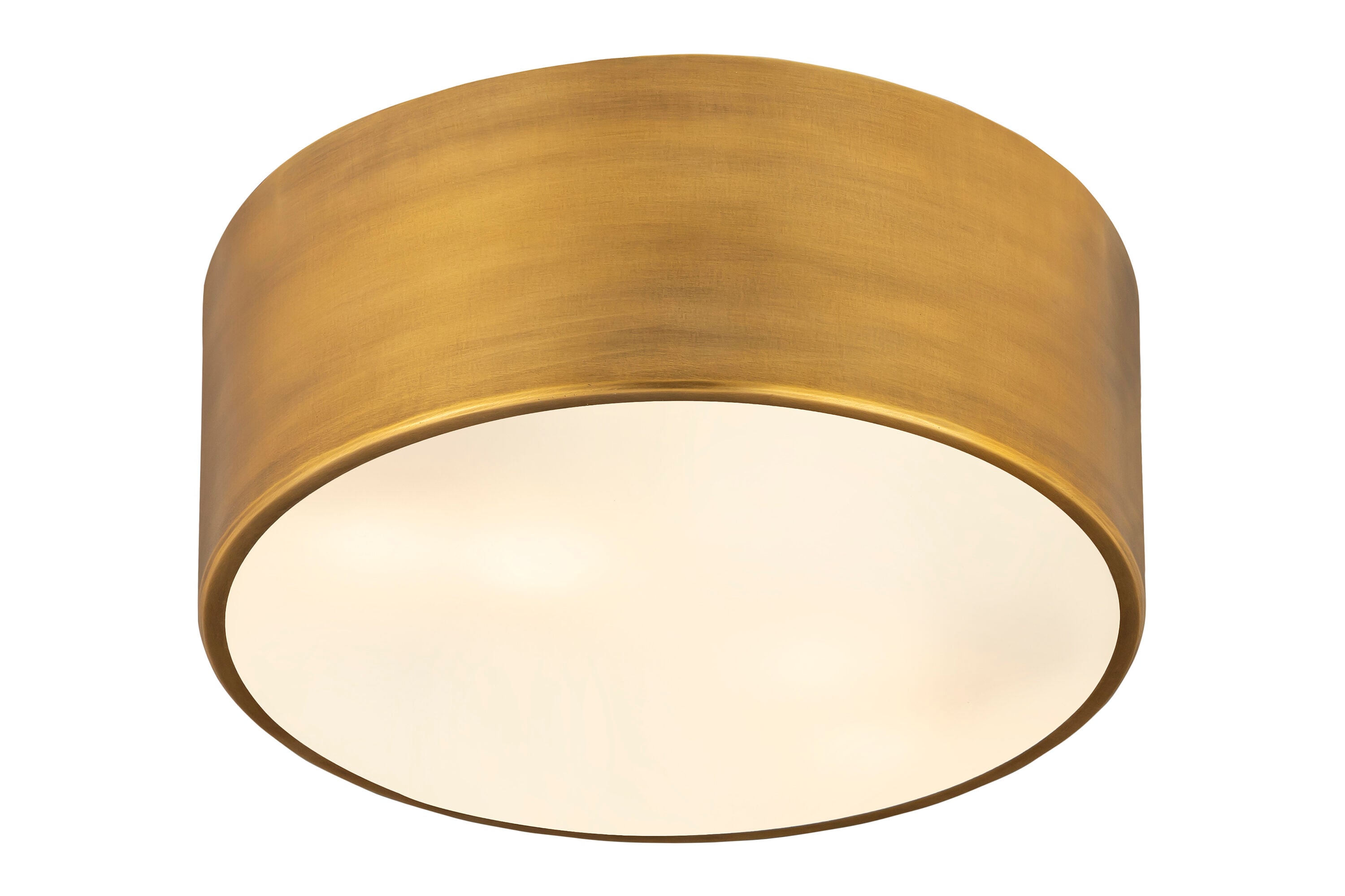 12" Rubbed Brass and Glass Drum LED Flush Mount Light