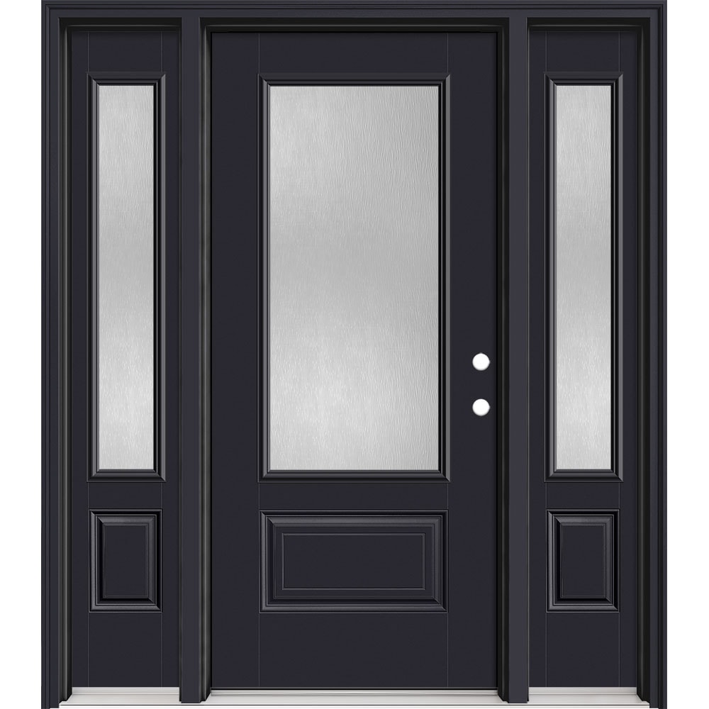 Masonite 640347 M-Protect Chord Glass 64-in x 80-in x 4-9/16-in Fiberglass 3/4 lite Left-hand inswing Peppercorn Painted Prehung Slab Front Door with Sidelights with Brickmould Solid core