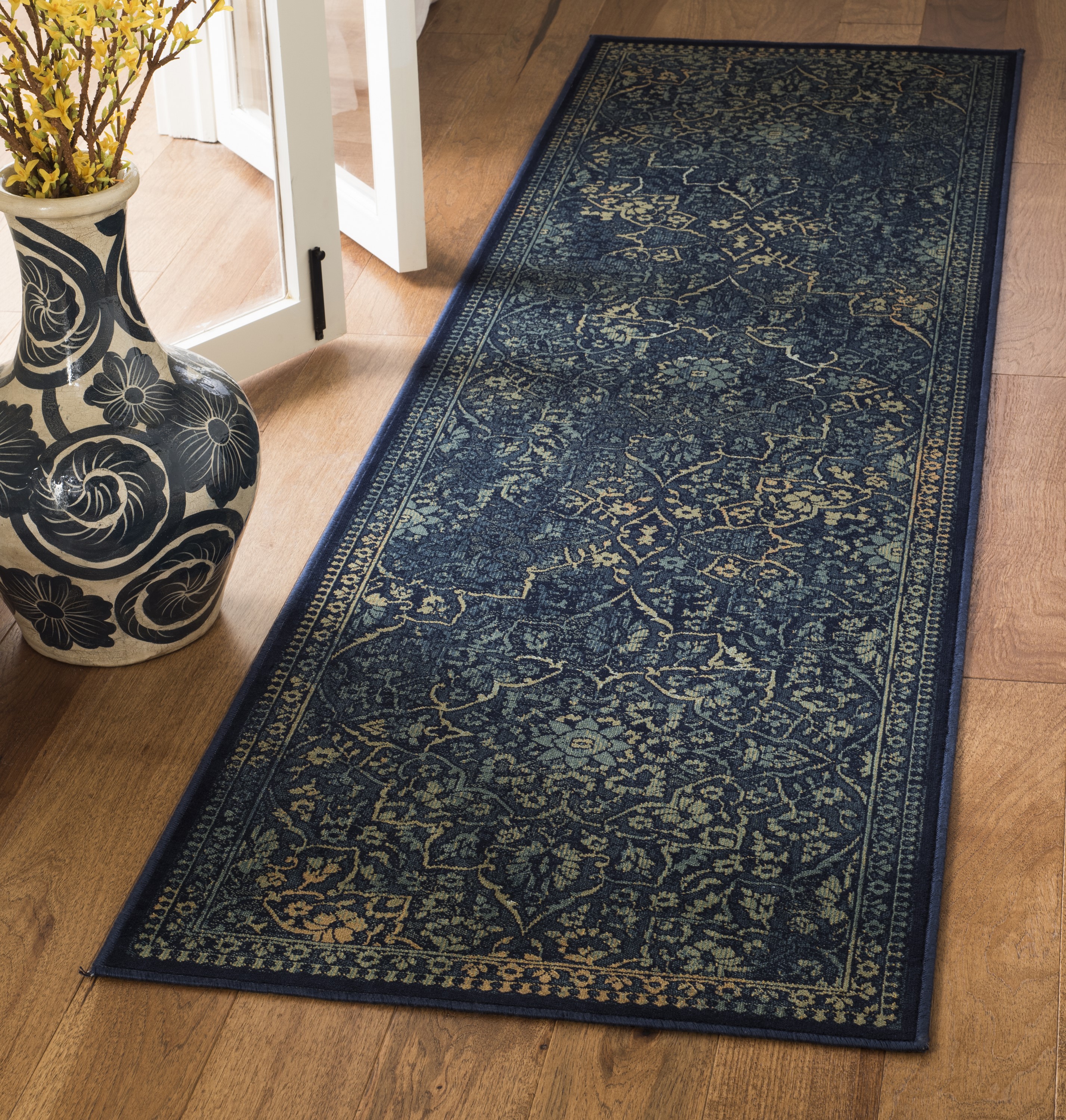 Safavieh VTG175-2333-28 Vintage Ardebil 2 x 8 (ft) Loomed Synthetic Blue/Yellow Rectangular Indoor Distressed/Overdyed Oriental Runner rug