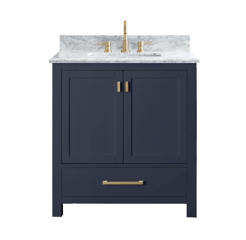 Avanity MODERO-VS30-NB-C Modero 31-in Navy Blue Undermount Single sink Bathroom Vanity with Carrara White Natural marble Top