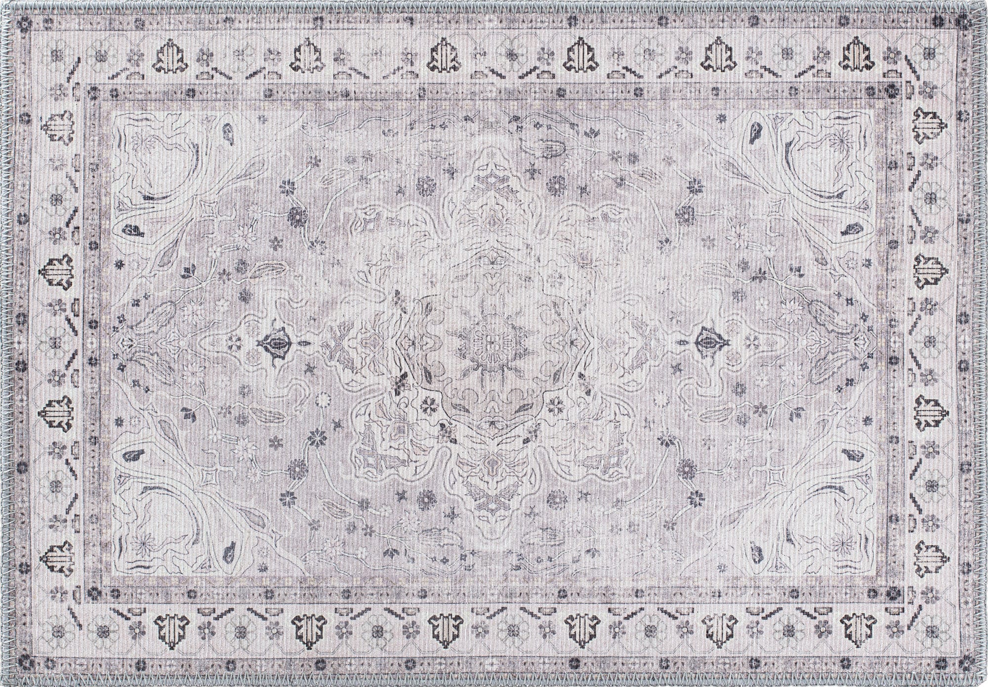 Gray Medallion Flat Woven Machine Washable Area Rug