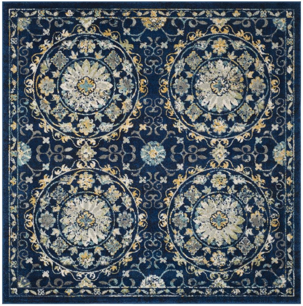 Safavieh EVK252A-7SQ Evoke Groome 7 x 7 (ft) Loomed Synthetic Navy/Ivory Square Indoor Medallion Bohemian/Eclectic Area rug