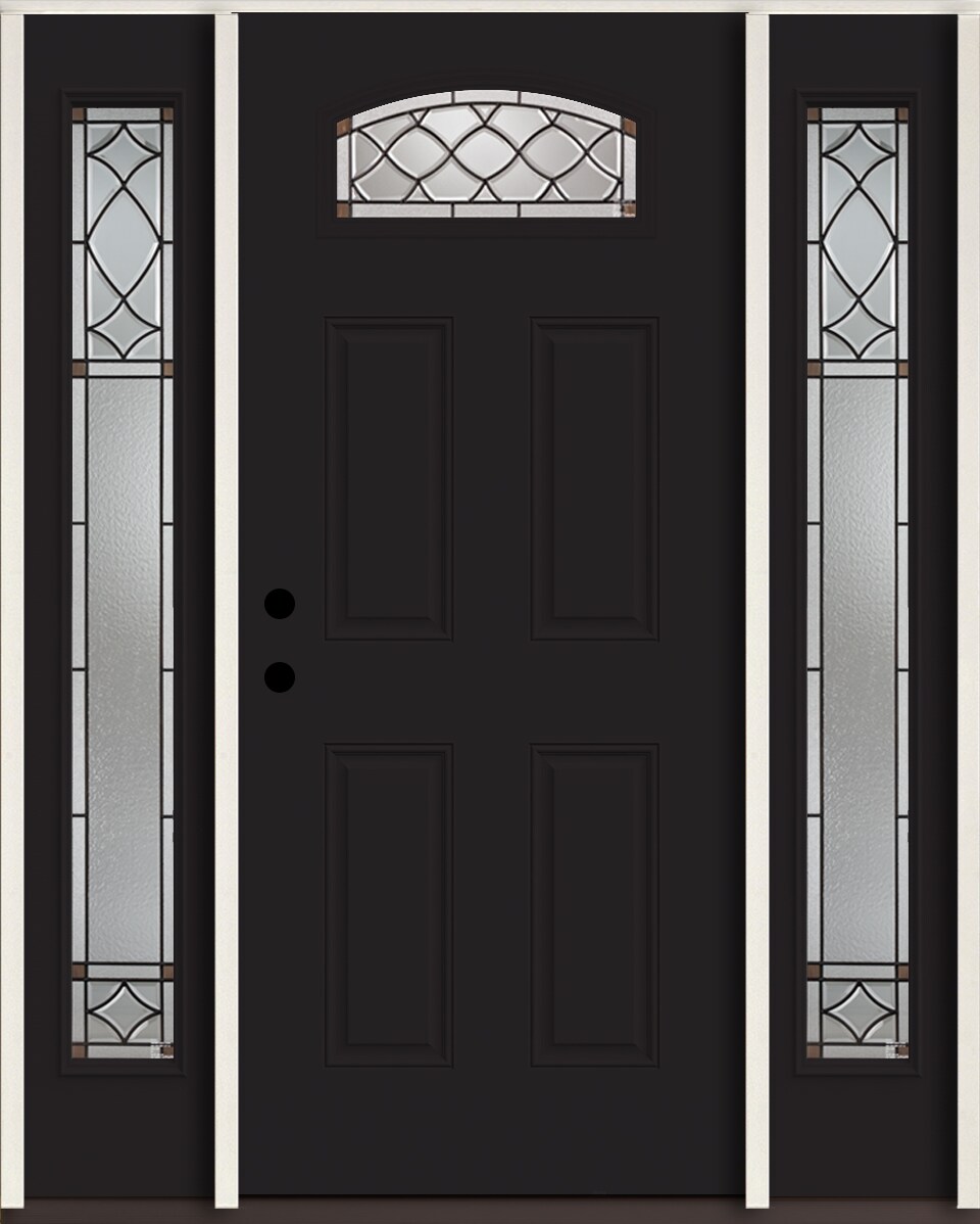 RELIABILT LO964099 Sheldon 60-in x 80-in x 4-5/8-in Fiberglass 1/4 lite Right-hand inswing Peppercorn Paint Painted Prehung Front Door with Sidelights Insulating core