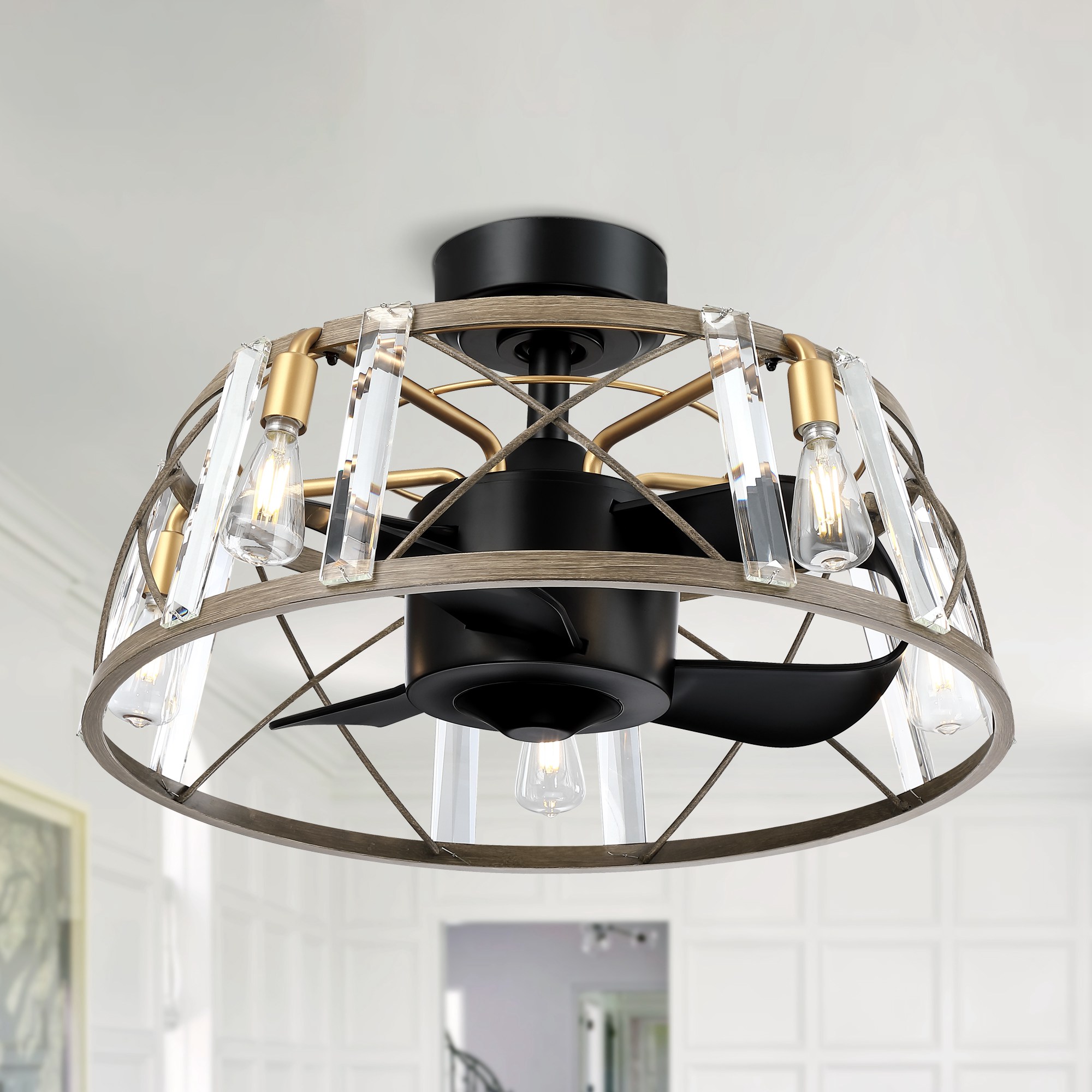 Parrot Uncle F8238BK110V 23-in Matte Black Indoor Fandelier Ceiling Fan Light Kit Compatible and Remote (3-Blade)